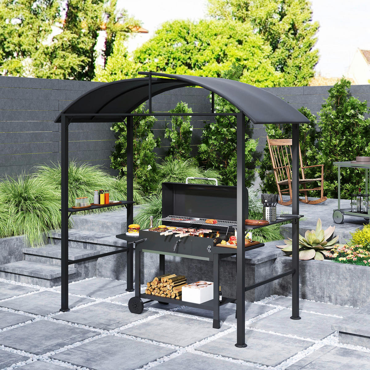 Outsunny Grillpavillon dunkelgrau Polyester B/H/L: ca. 110x235x233 cm Grillpavillon - dunkelgrau (233,00/110,00/235,00cm) - Outsunny