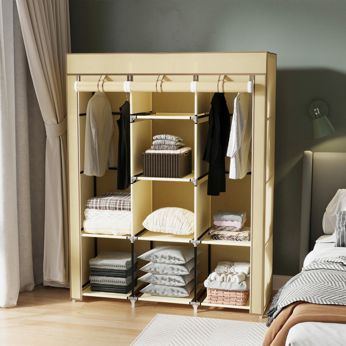 HOMCOM Kleiderschrank beige Edelstahl B/H/L: ca. 43x125x162,5 cm Stoffschrank - beige (162,50/43,00/125,00cm) - HOMCOM