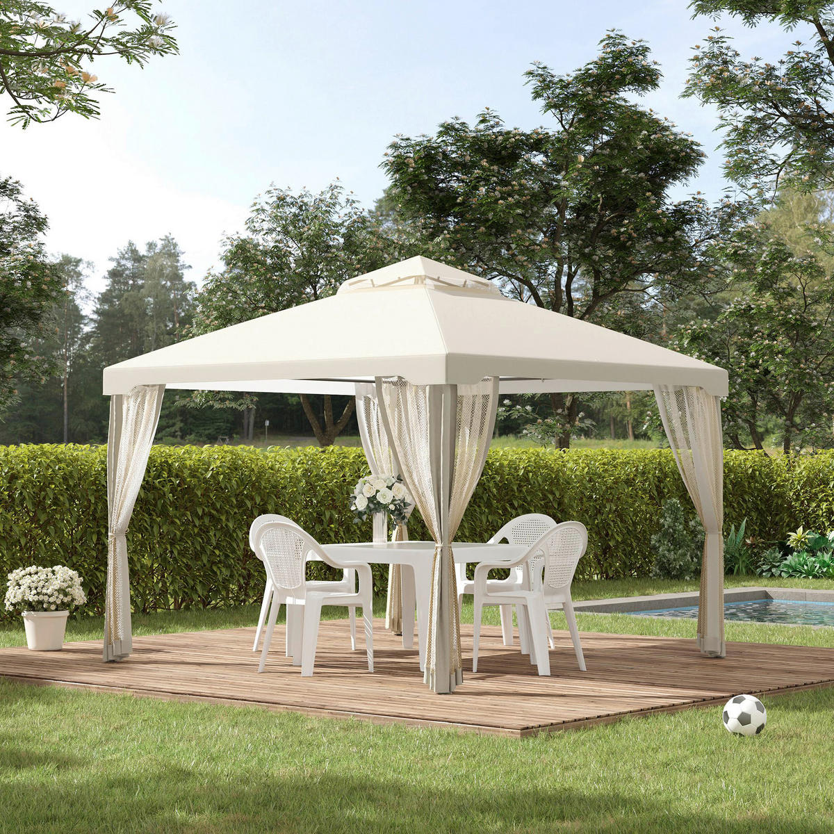 Outsunny Pavillon creme Polyester B/H/L: ca. 294x265x294 cm Gartenpavillon - creme (294,00/294,00/265,00cm) - Outsunny