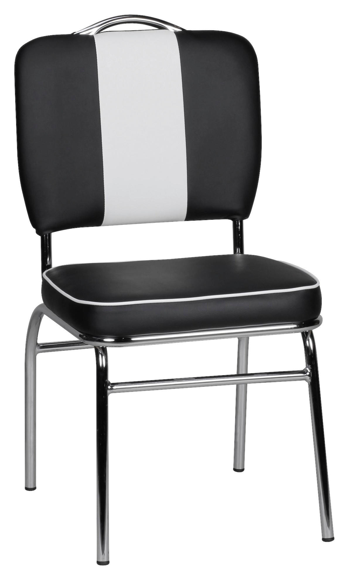 Stuhl schwarz weiß Chrom Kunstleder Metall Kunstleder Esszimmerstuhl - weiß/schwarz - Wohnling