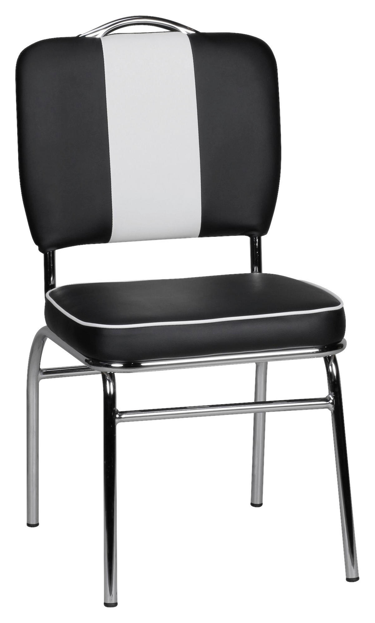Stuhl schwarz weiß Chrom Kunstleder Metall Kunstleder Esszimmerstuhl - weiß/schwarz - Wohnling