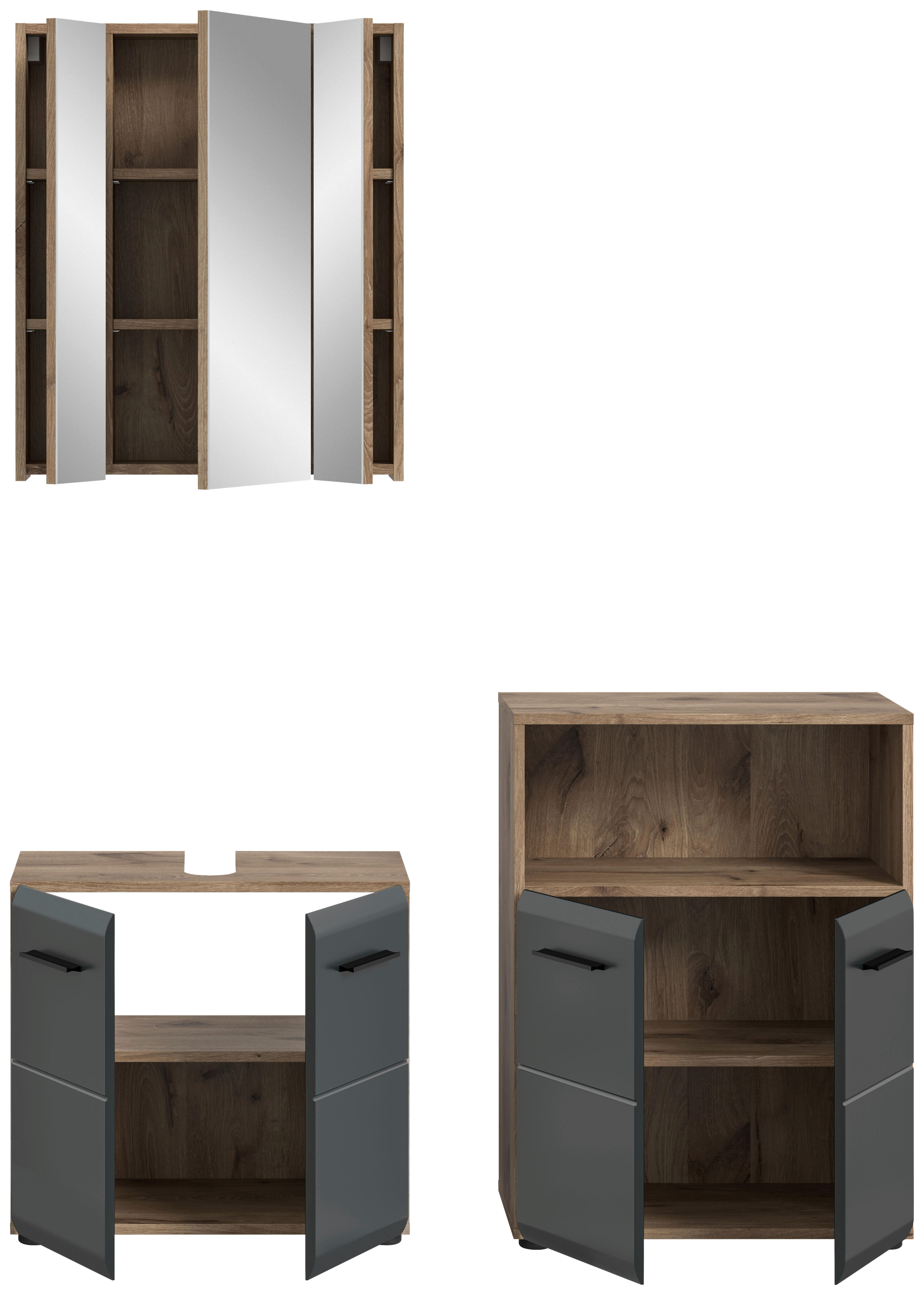 Badezimmer-Set Ice Nox Oak Nachbildung schwarz matt B/H/T: ca. 135x185x30 cm Ice - schwarz (135,00/185,00/30,00cm) - xonox.home