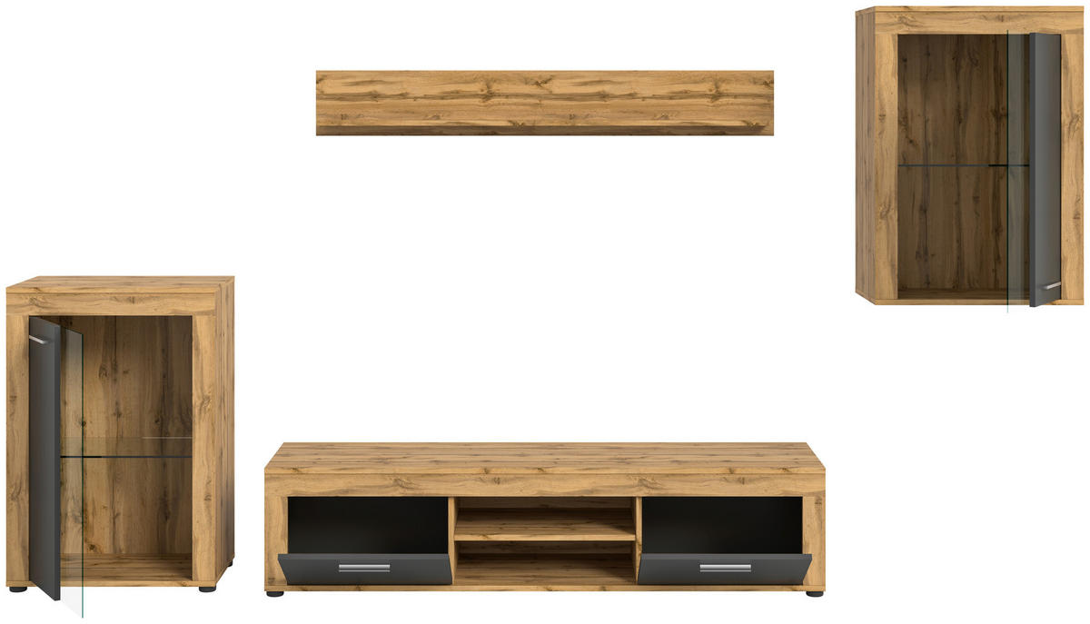 Wohnwand Jam Eiche Wotan Nachbildung grau B/H/T: ca. 310x169x35 cm Jam - Eiche/grau (310,00/169,00/35,00cm) - xonox.home