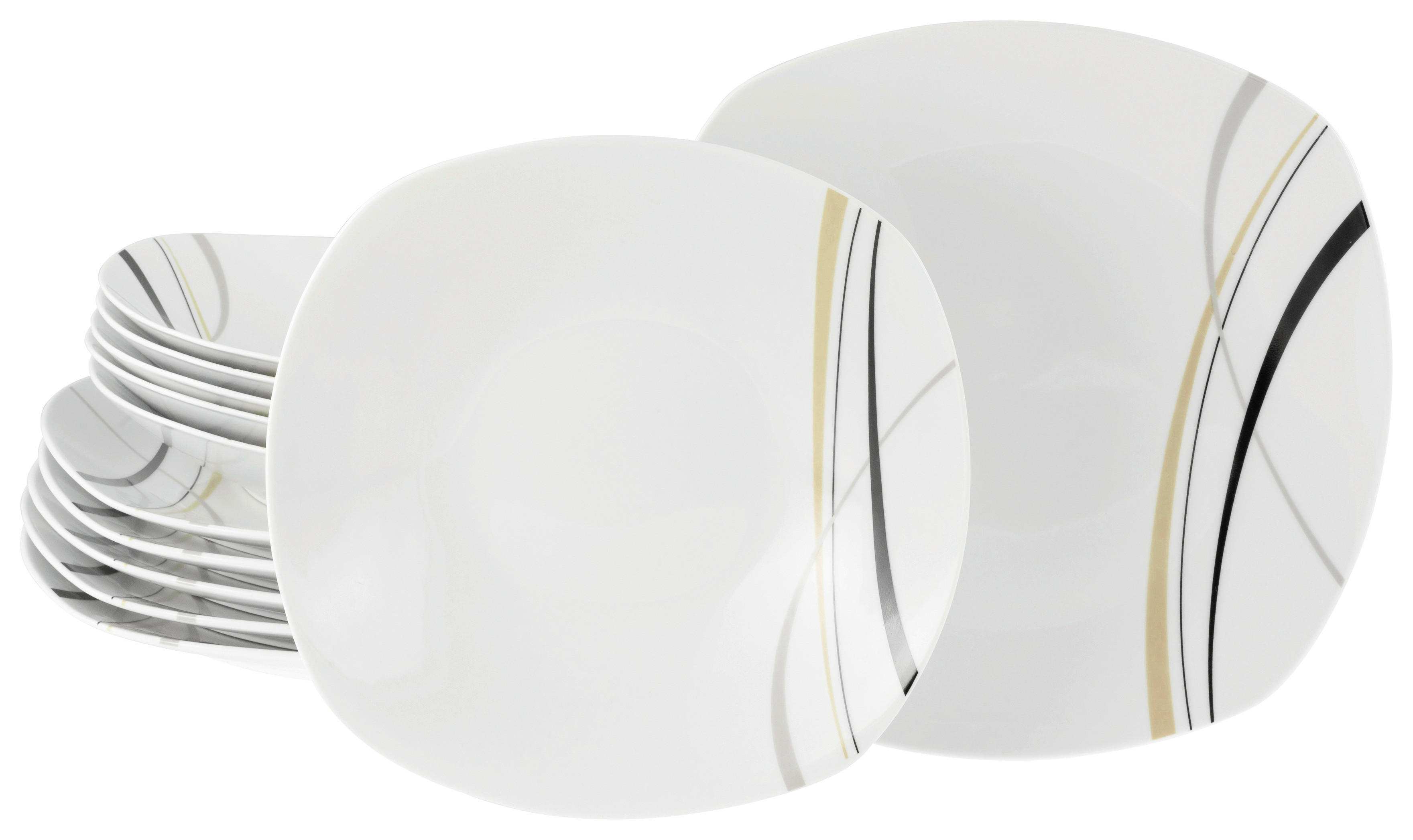 CreaTable Tafelservice Square City Line weiß Porzellan 12 tlg. Square City Line - sand/weiß - CreaTable