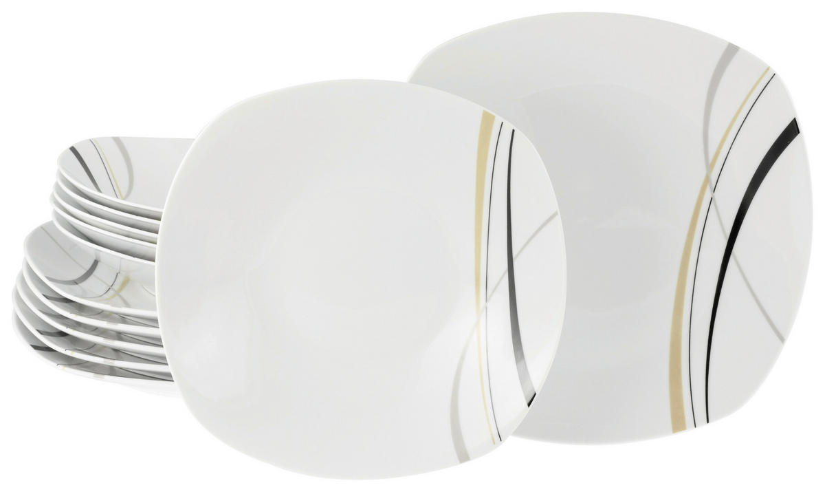 CreaTable Tafelservice Square City Line weiß Porzellan 12 tlg. Square City Line - sand/weiß - CreaTable
