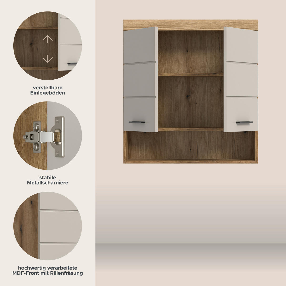 Badhängeschrank Scout Evoke Oak Nachbildung Kaschmirgrau Nachbildung B/H/T: ca. 74x79x24 cm Scout - Kaschmirgrau (74,00/79,00/24,00cm) - xonox.home