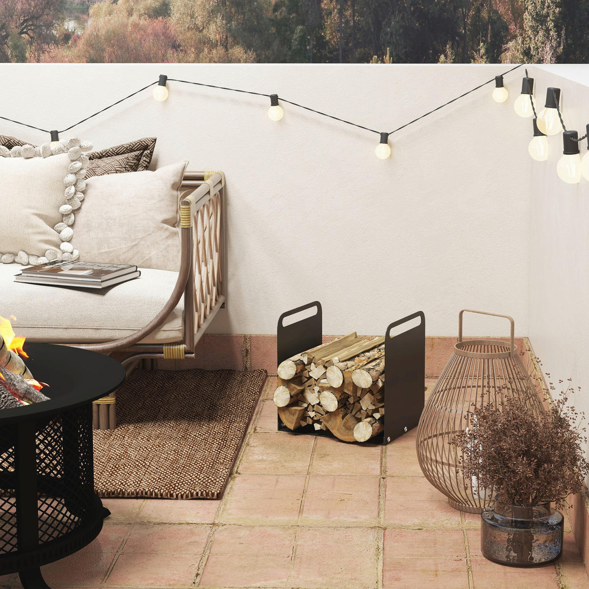 Outsunny Kaminholzregal schwarz B/H/L: ca. 30x36x36,5 cm Kaminholzregal - schwarz (36,50/30,00/36,00cm) - Outsunny