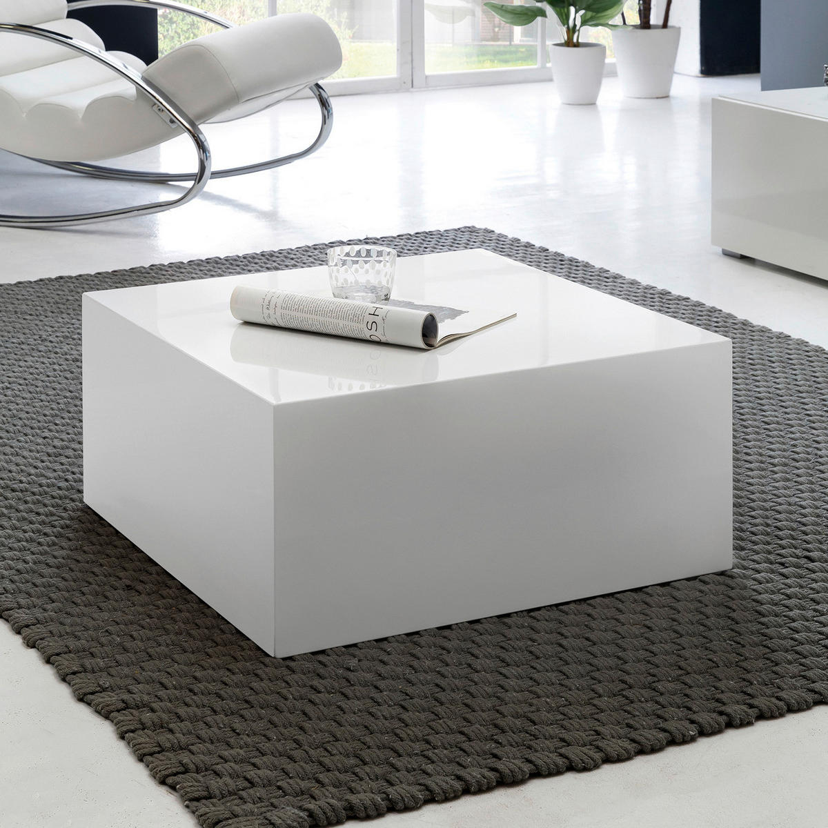 Couchtisch weiß Lack Hochglanz B/H/T: ca. 60x30x60 cm Monobloc Couchtisch - weiß (60,00/30,00/60,00cm) - Wohnling