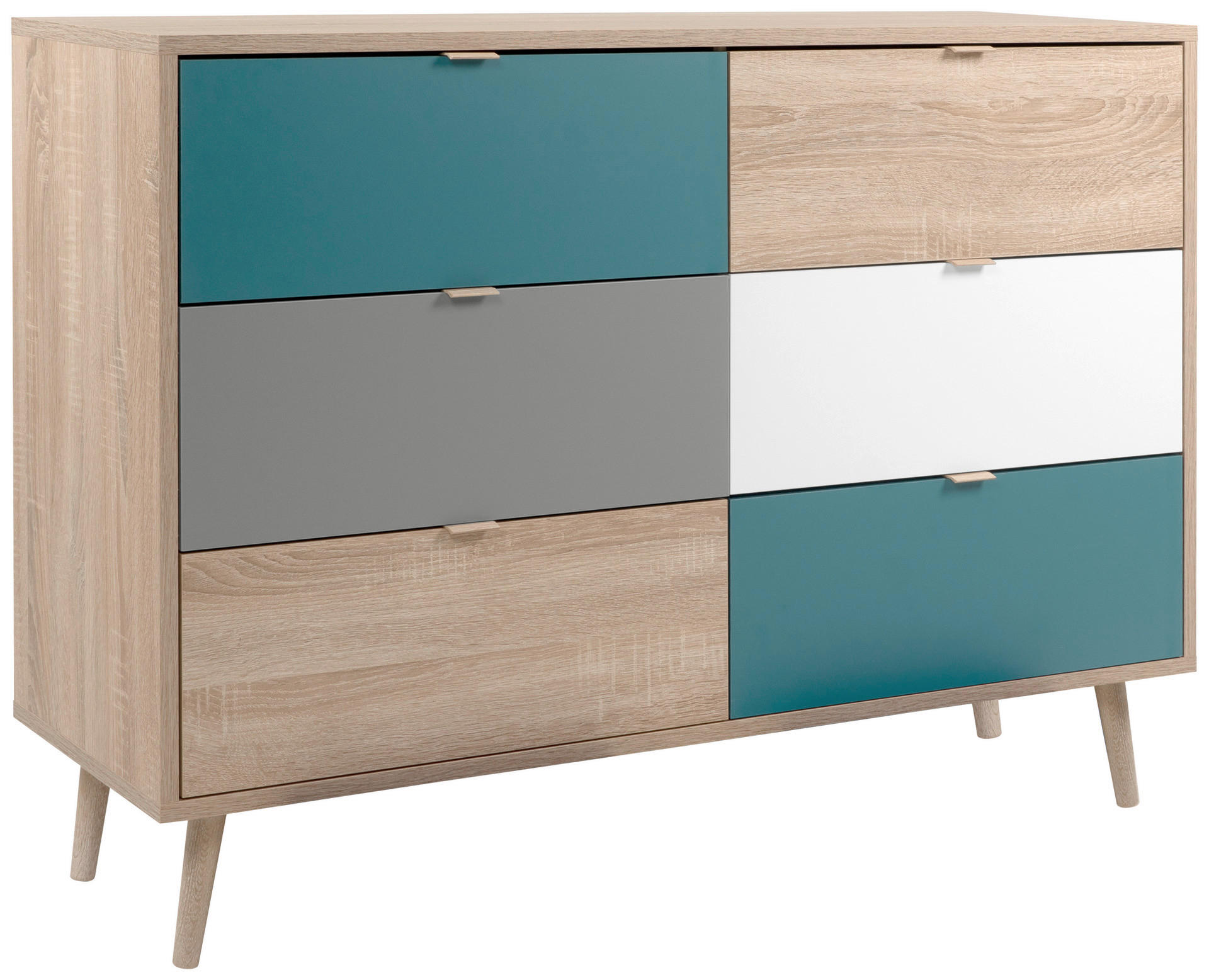 Kommode Cuba Eiche Sonoma Nachbildung weiß grau petrol B/H/T: ca. 120x87x40 cm Cuba - Eiche/weiß (120,00/87,00/40,00cm)