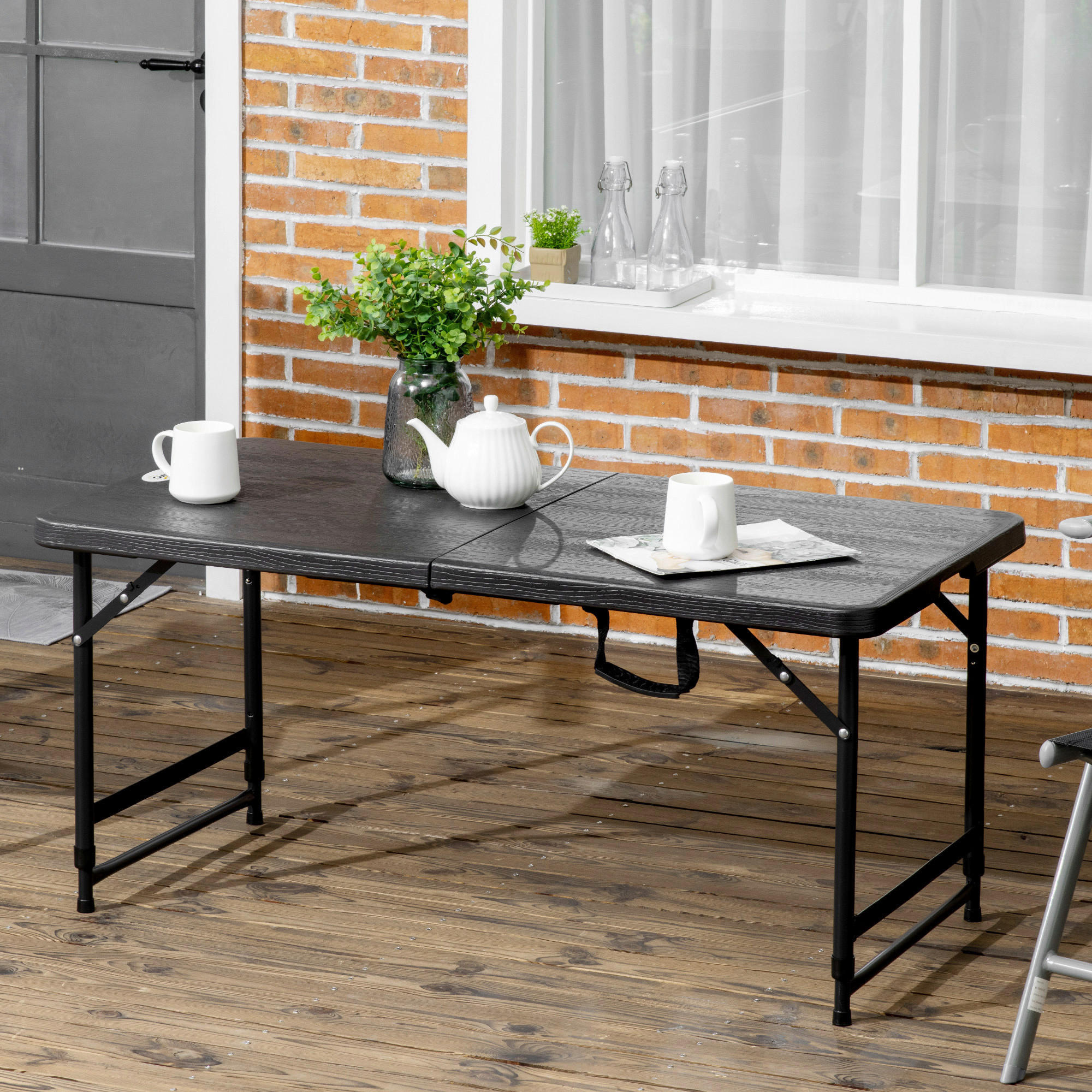 Outsunny Gartentisch dunkelgrau Stahl B/H/L: ca. 60x74x118 cm Gartentisch - dunkelgrau (118,00/60,00/74,00cm) - Outsunny