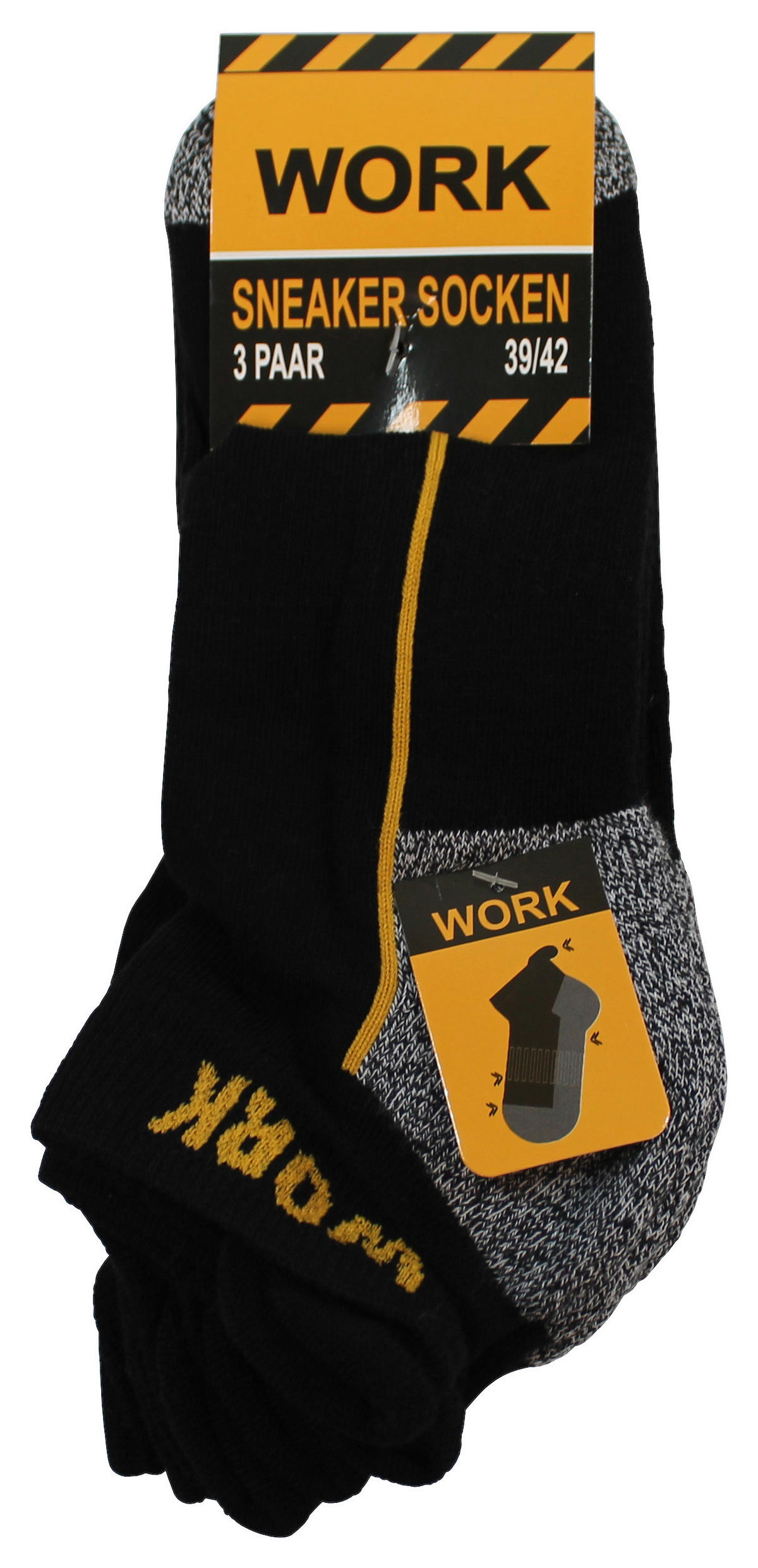 Herren-Socken schwarz 3 Packstücke Größe 39-42 Arbeitssneakersocken_Herren_3erPack - schwarz/grau