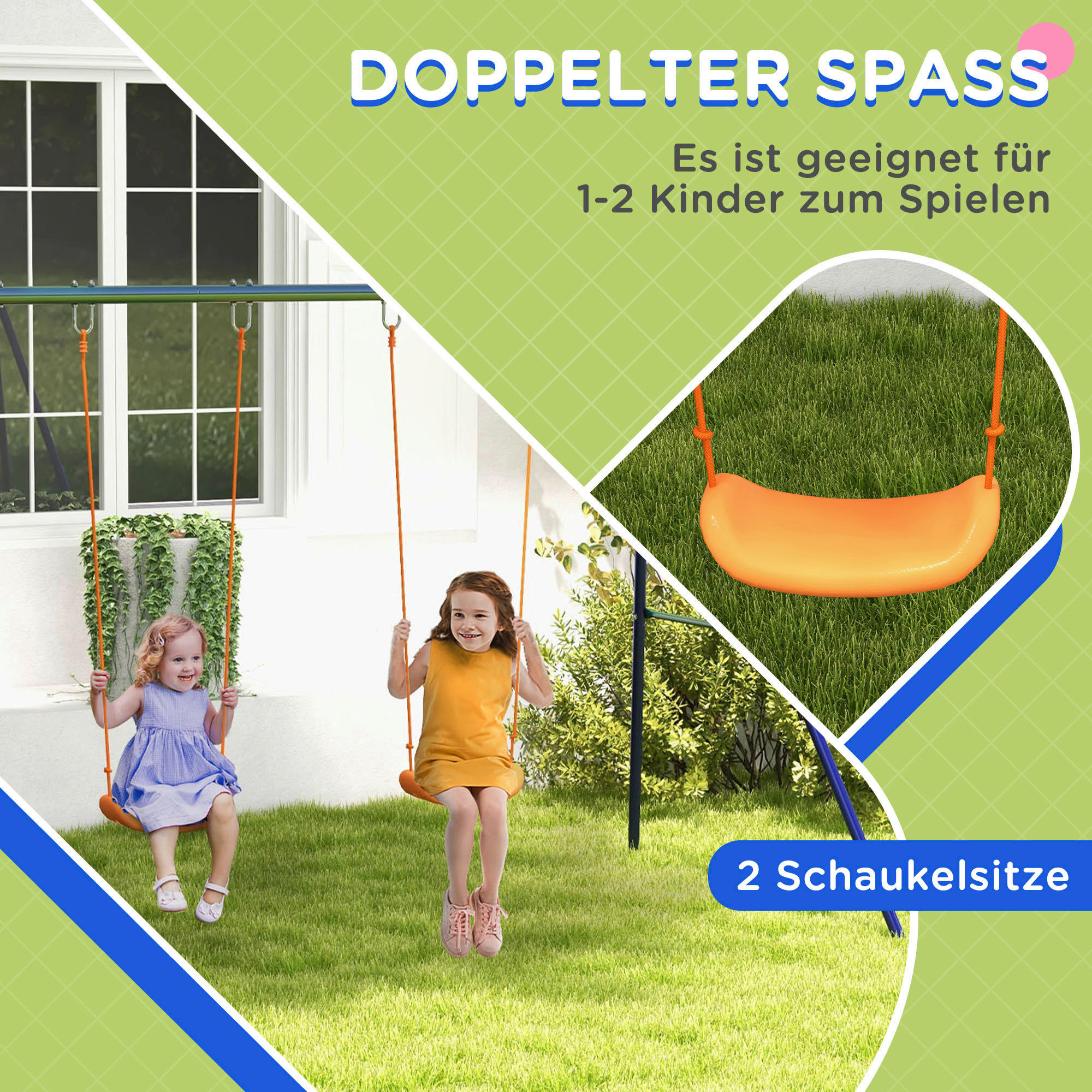 Outsunny Schaukel orange B/H/L: ca. 160x269x180 cm Kinderschaukel - orange/blau (180,00/160,00/269,00cm) - Outsunny