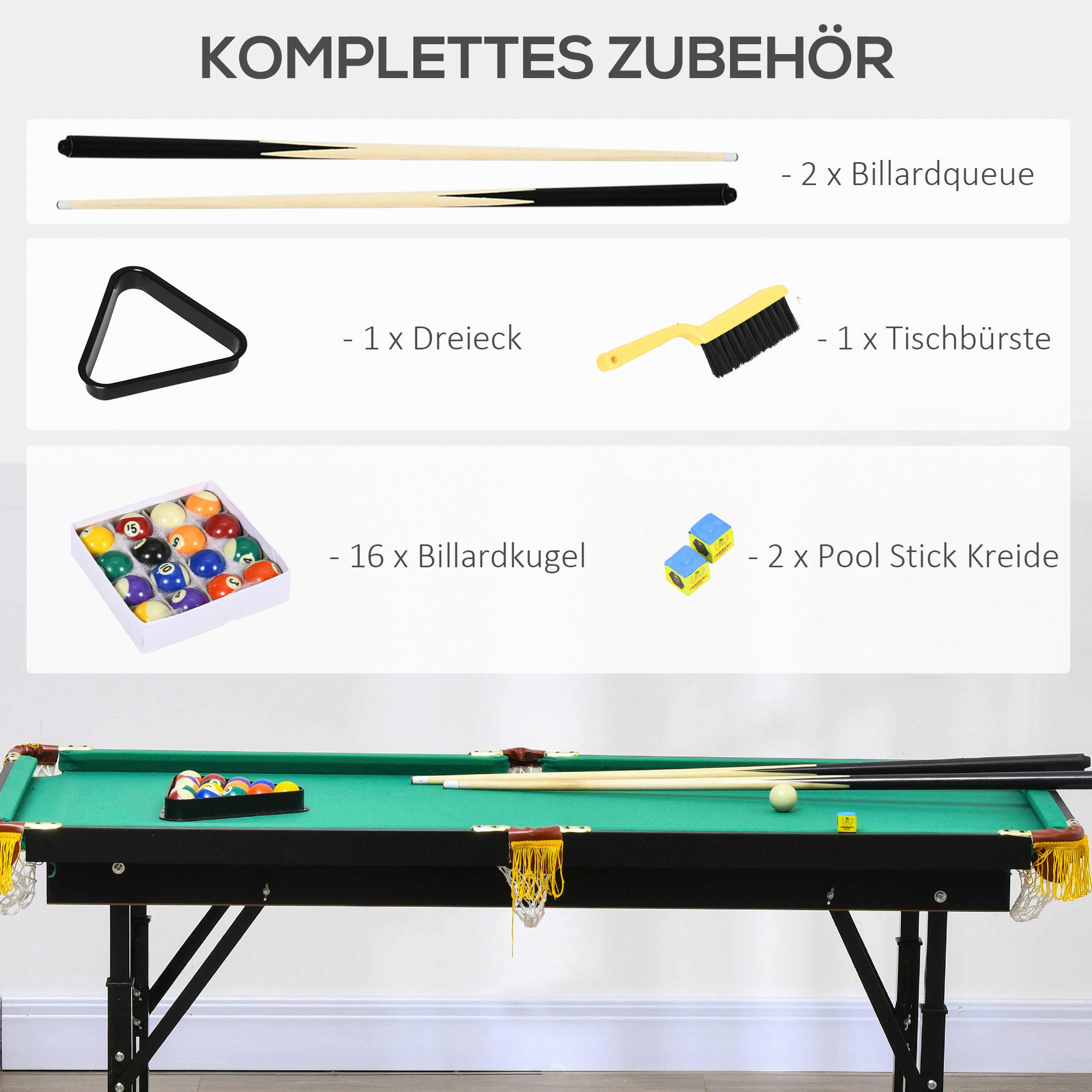 SPORTNOW Billardtisch grün Stahl B/H/L: ca. 63x75x140 cm Billardtisch - grün (140,00/63,00/75,00cm) - SPORTNOW