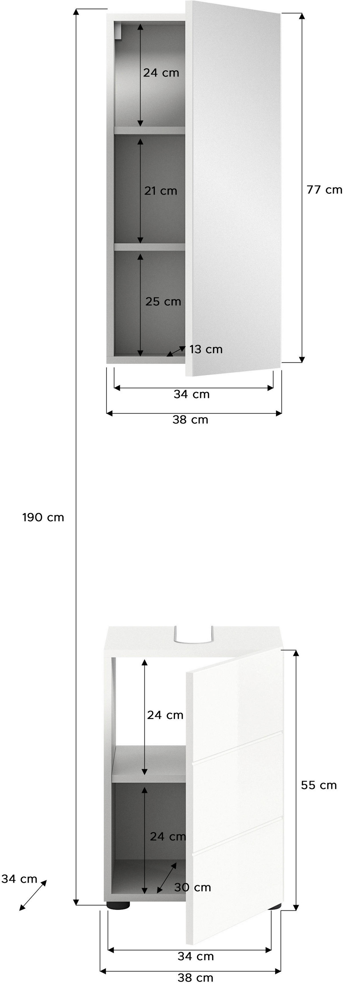 Badezimmer-Set VIRA weiß weiß Hochglanz B/H/T: ca. 38x190x34 cm VIRA - weiß (38,00/190,00/34,00cm) - xonox.home