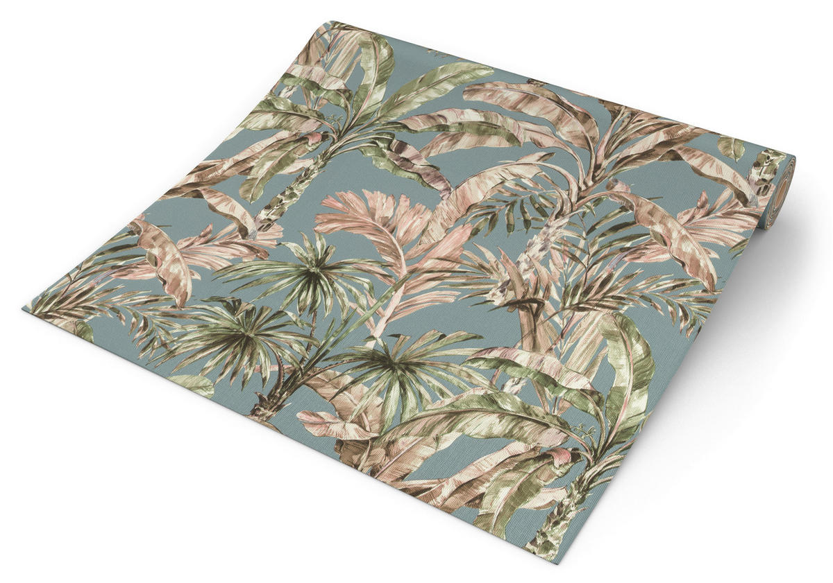 Vliestapete Palmenblätter blau grün beige B/L: ca. 53x1005 cm Vliestapete_485257 VW5 unten - blau/beige (53,00/1005,00cm)