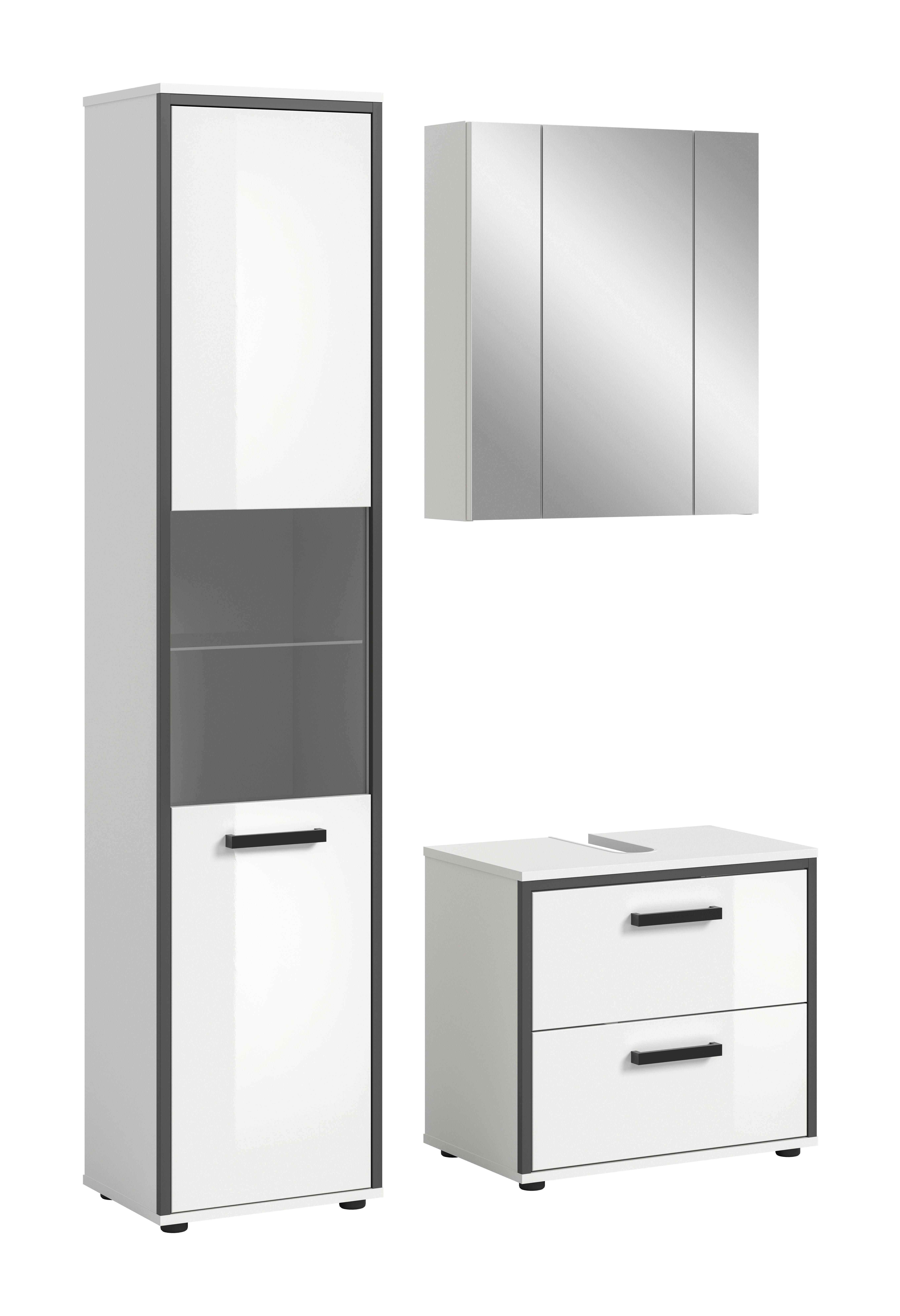 Badblock KOJAK weiß Hochglanz anthrazit grau B/H/T: ca. 115x188x37 cm KOJAK - weiß/anthrazit (115,00/188,00/37,00cm) - xonox.home