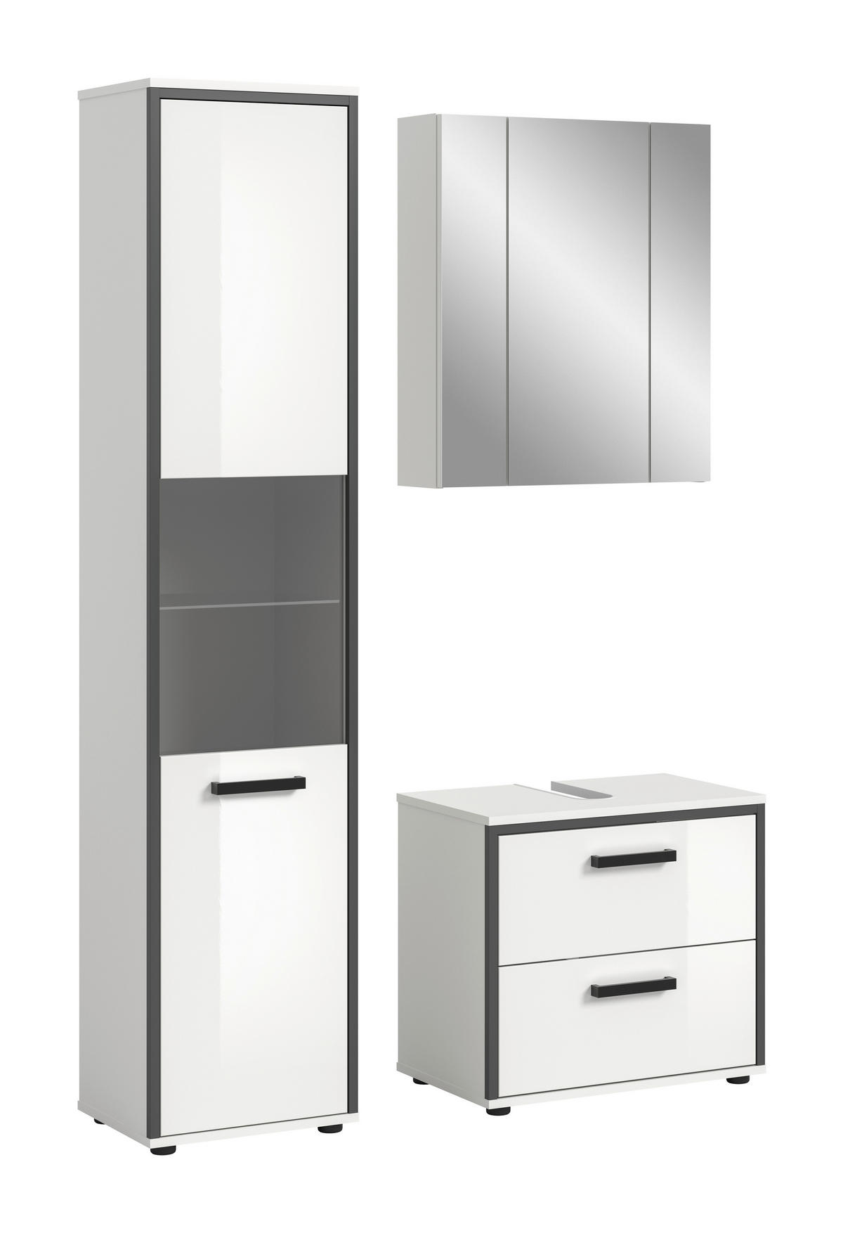 Badblock KOJAK weiß Hochglanz anthrazit grau B/H/T: ca. 115x188x37 cm KOJAK - weiß/anthrazit (115,00/188,00/37,00cm) - xonox.home