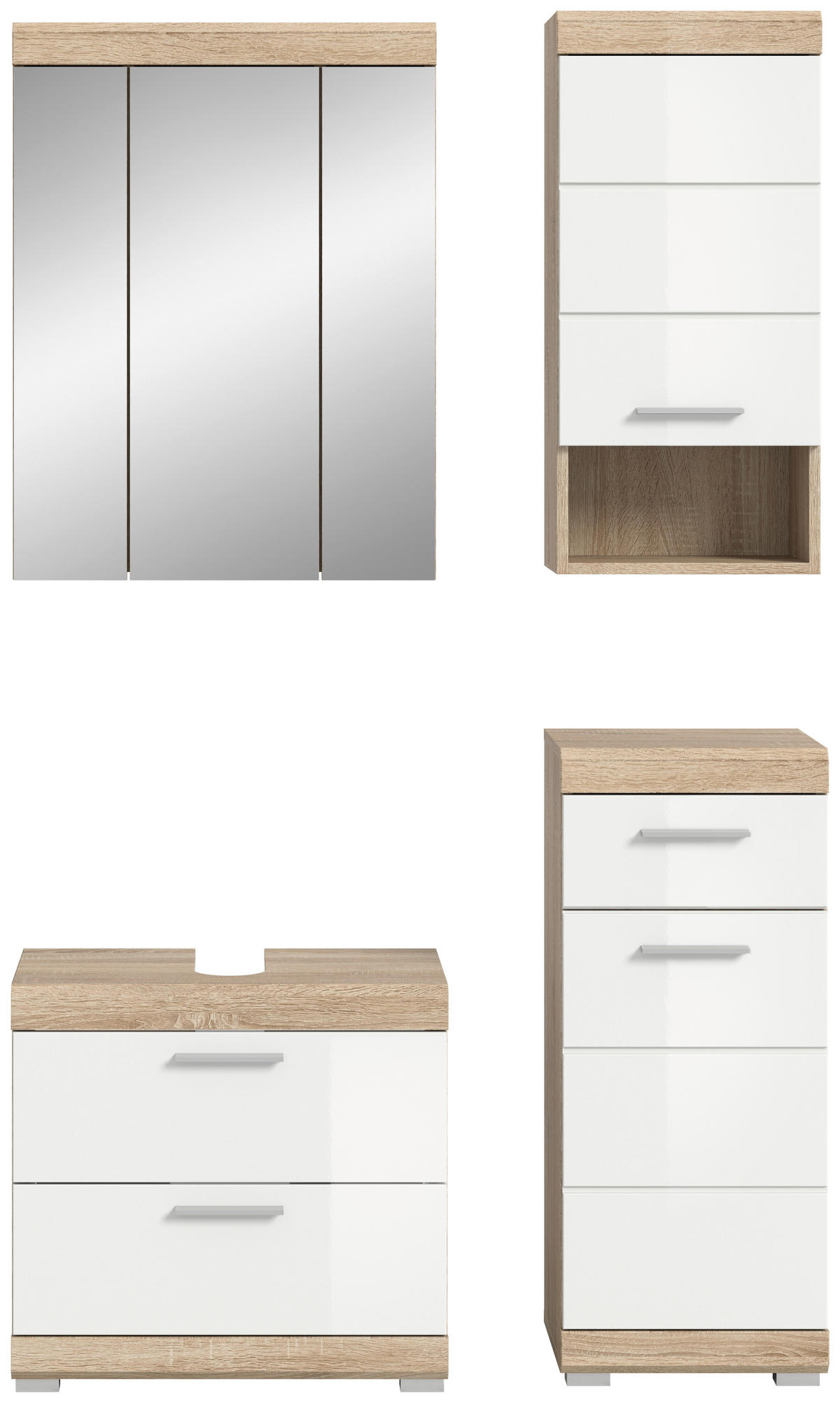 Badezimmer-Set Lambada Eiche Sonoma Nachbildung weiß Hochglanz B/H/T: ca. 112x191x37 cm Lambada - Eiche/weiß (112,00/191,00/37,00cm) - xonox.home