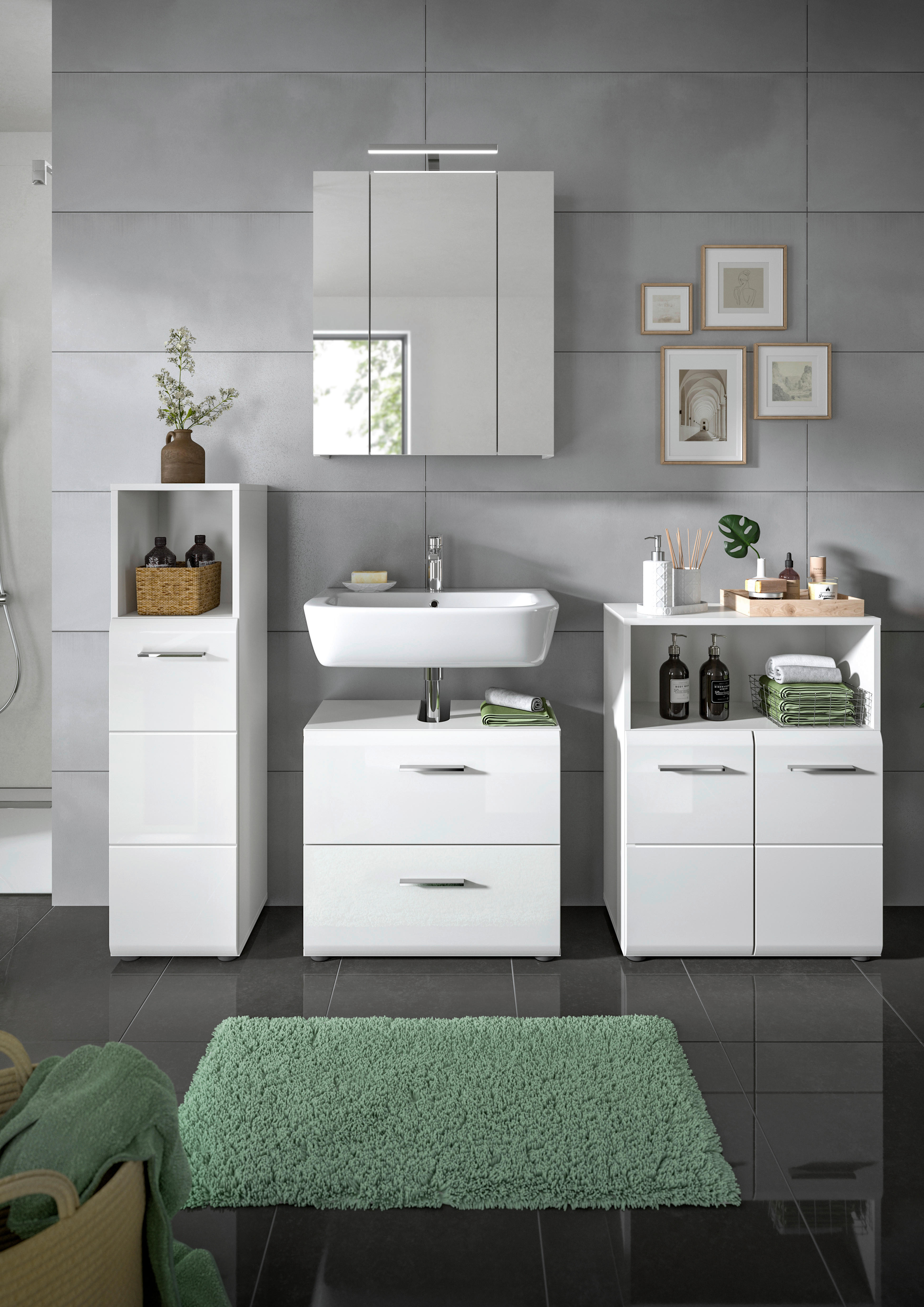 Badezimmer-Set ICE weiß weiß Hochglanz B/H/T: ca. 135x190x32 cm ICE - weiß (135,00/190,00/32,00cm) - xonox.home