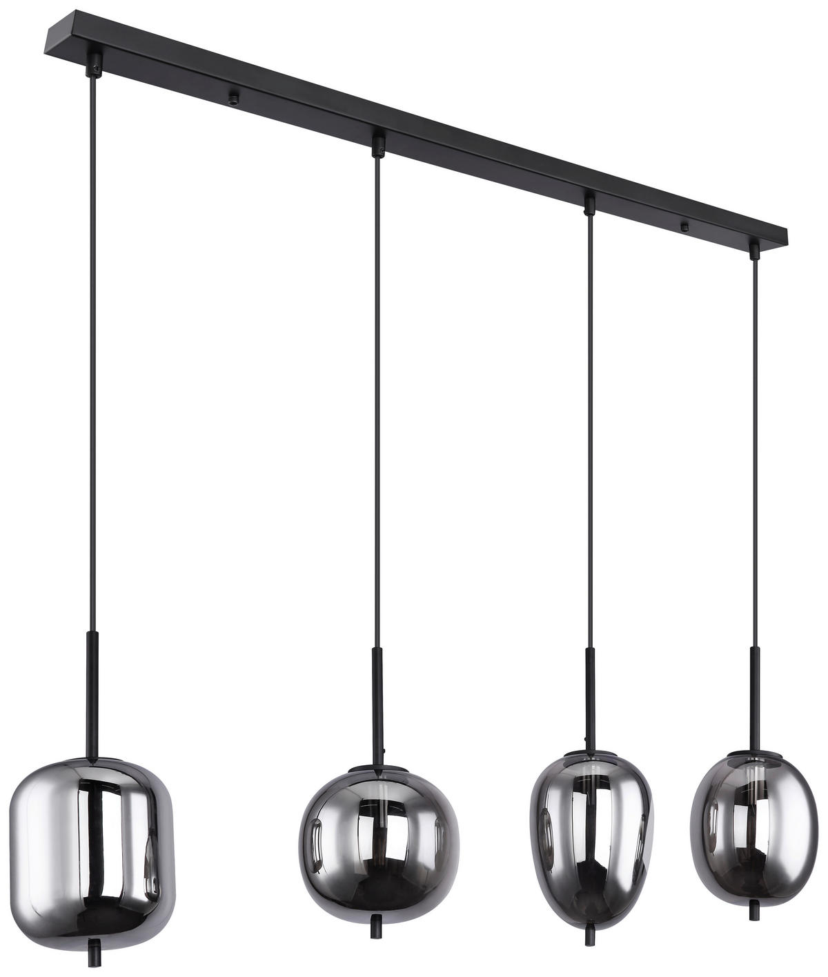 GLOBO Pendelleuchte BLACKY 15345-4 schwarz Metall Rauchglas B/H/L: ca. 18,5x120x100 cm E14 4 Brennstellen Pendelleuchte_Blacky 4flg. - schwarz (100,00/18,50/120,00cm) - GLOBO