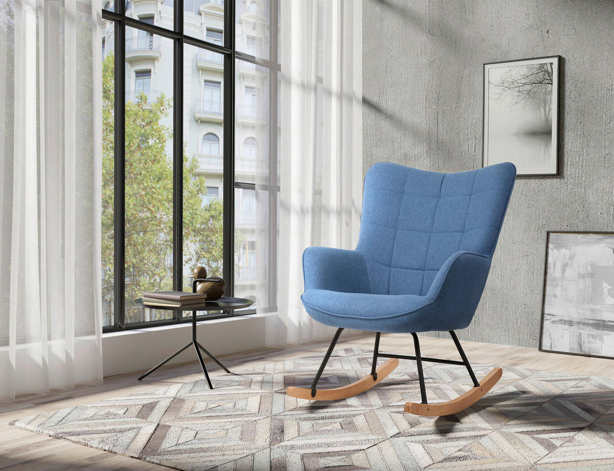 byLIVING Schaukelstuhl RICHIE blau schwarz natur Webstoff Metall Buche B/H/T: ca. 72x92x92 cm RICHIE - blau/natur (72,00/92,00/92,00cm) - byLIVING