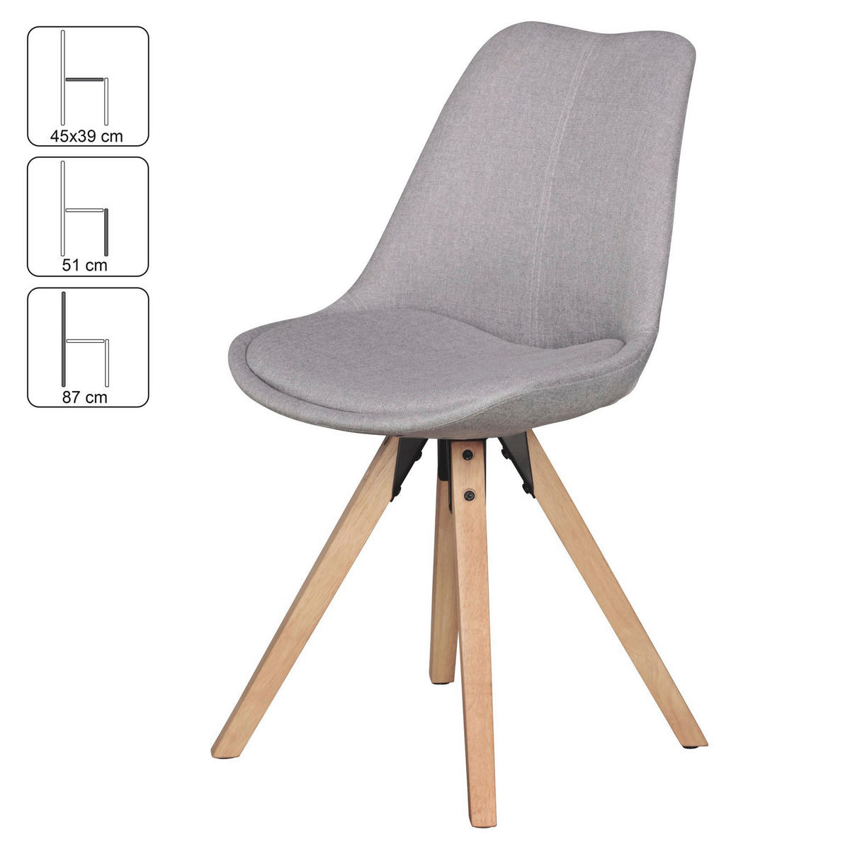 Stuhl 2er-Set hellgrau natur Stoff Echtholz B/H/T: ca. 49x87x52 cm 2er-Set - hellgrau/natur (49,00/87,00/52,00cm) - Wohnling