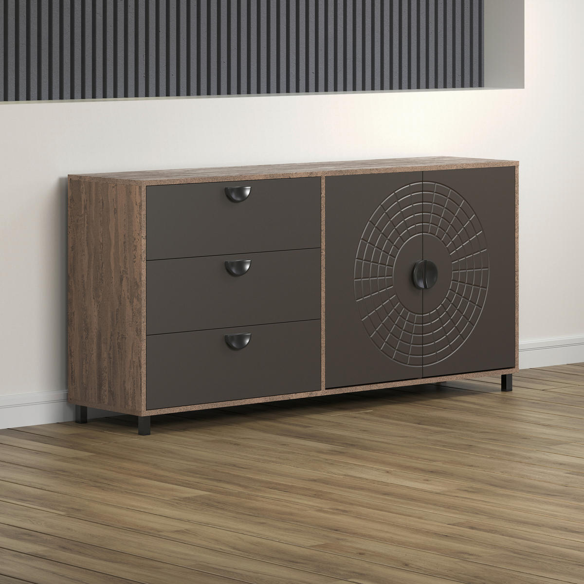 Sideboard Fusion Eiche dunkel Nachbildung bronze Optik B/H/T: ca. 176x86x42 cm Fusion - Eiche/bronze (176,00/86,00/42,00cm)