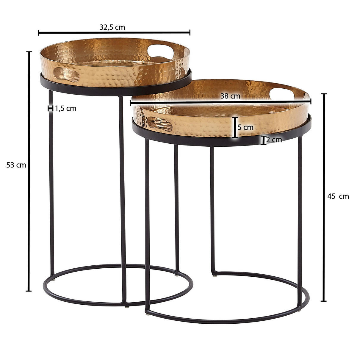 Beistelltisch 2er-Set. gold Metall B/H/T: ca. 38x45x38 cm 2er-Set. - gold (38,00/45,00/38,00cm) - Wohnling