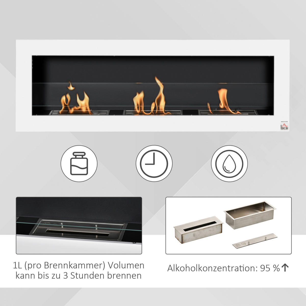 HOMCOM Ethanol-Kamin weiß Glas B/H/L: ca. 15x120x40 cm Ethanol-Kamin - weiß (40,00/15,00/120,00cm) - HOMCOM