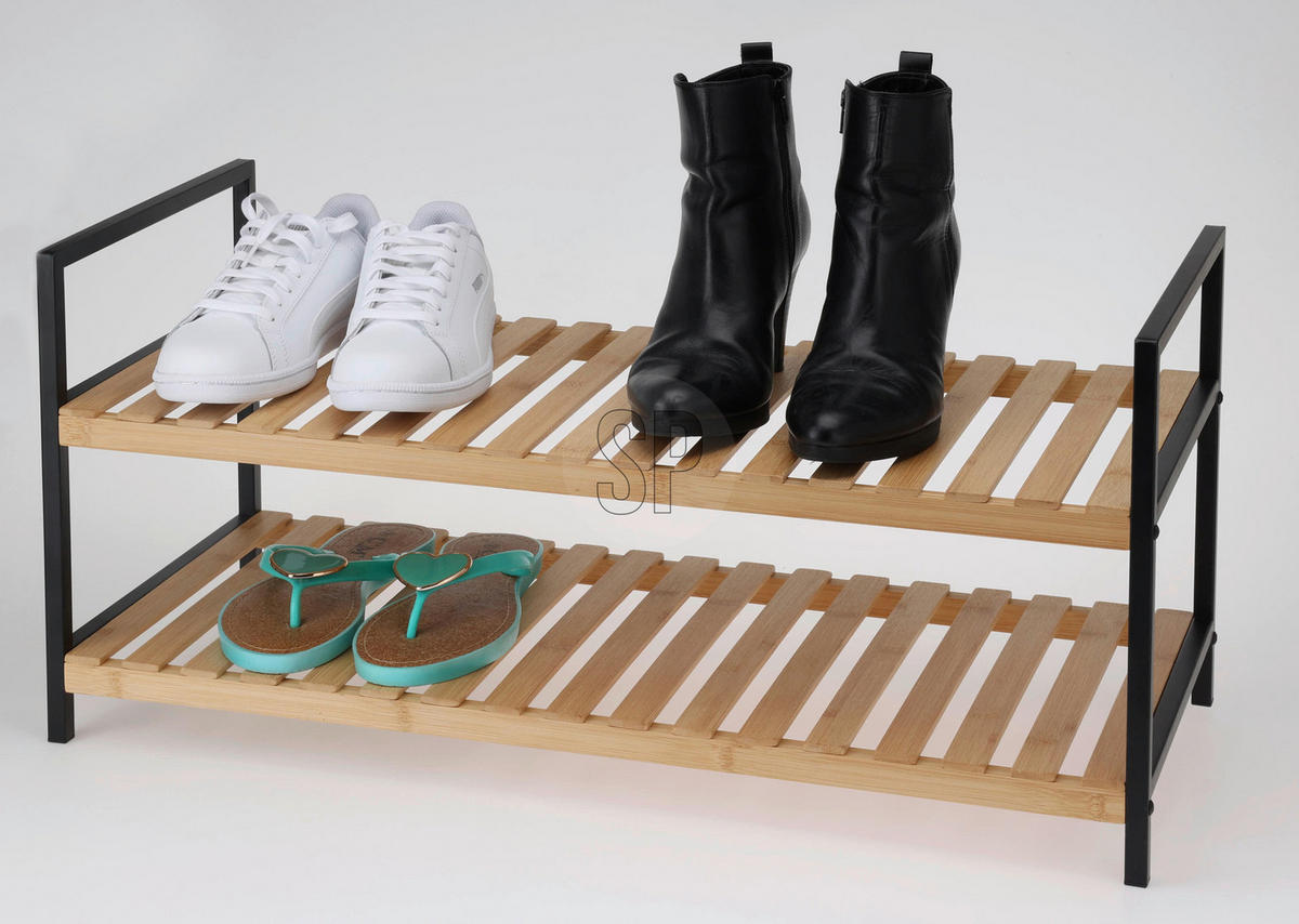 Schuhregal schwarz Bambus B/H/L: ca. 69,5x33x5,8 cm Schuhregal_2lagig - schwarz (5,80/69,50/33,00cm)