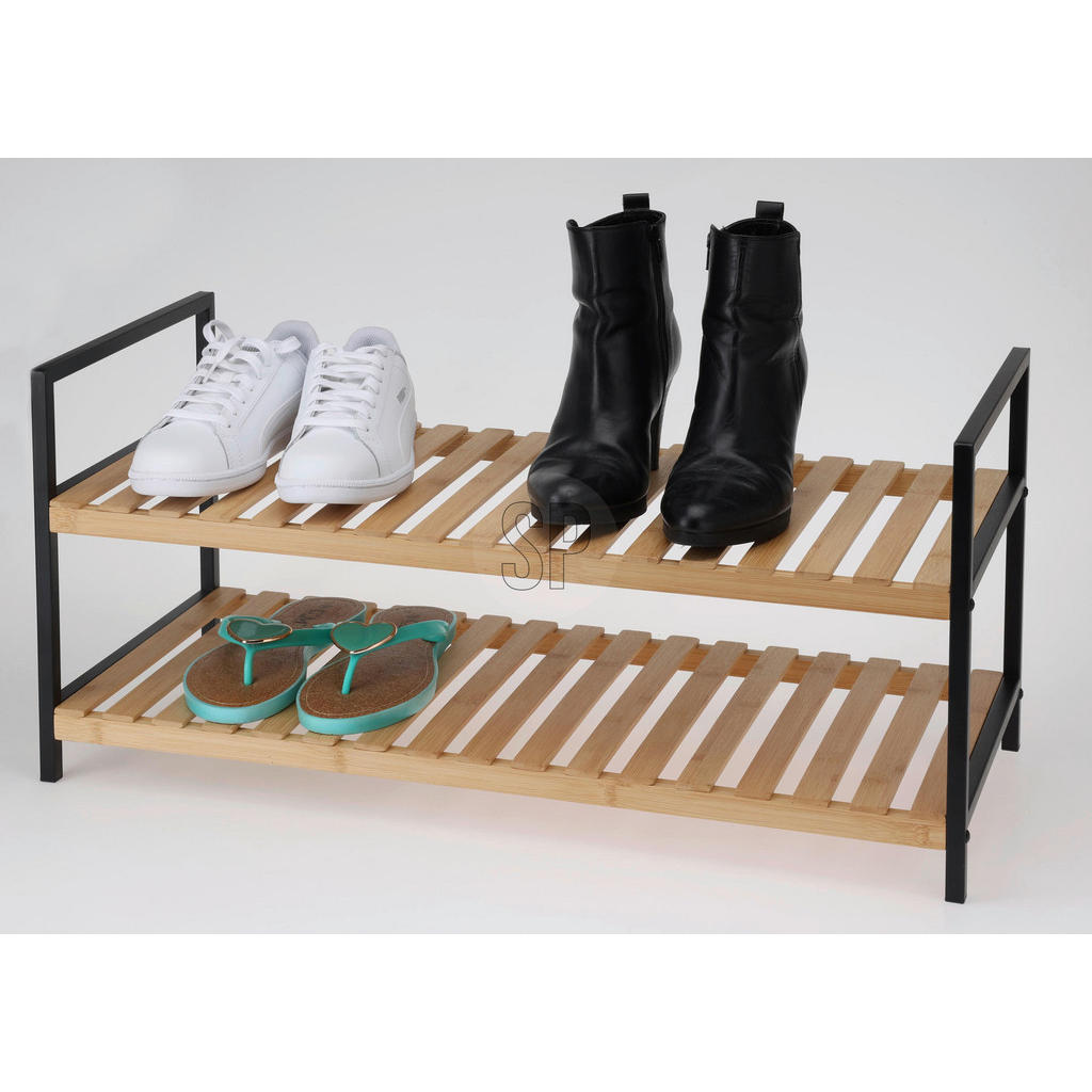 Thumbnail - Schuhregal schwarz Bambus B/H/L: ca. 69,5x33x5,8 cm