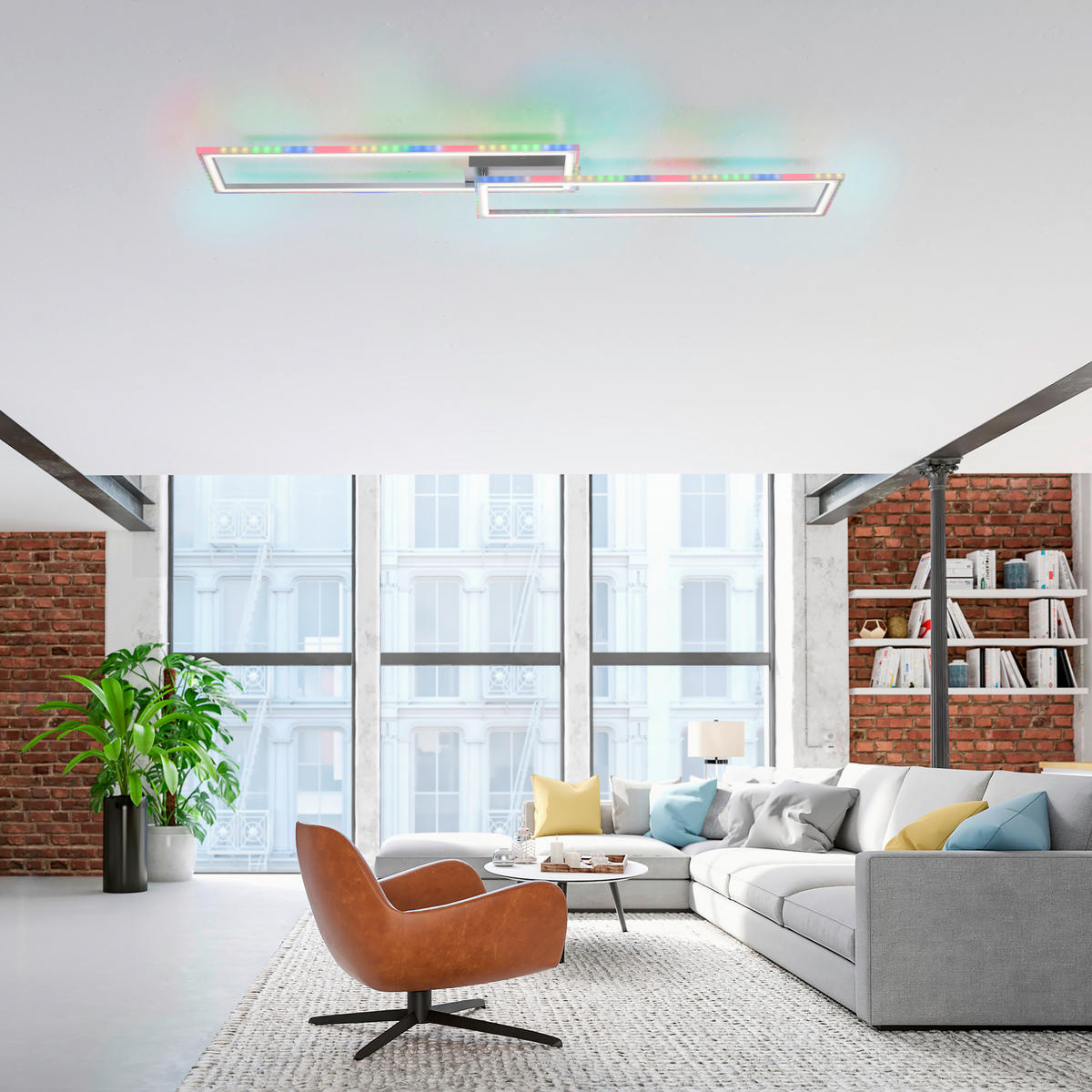 Just Light LED-Deckenleuchte FELIX60 14635-55 stahlfarbig weiß Kunststoff Stahl B/H/T: ca. 121x6,4x72 cm 2 Brennstellen FELIX60 - weiß/stahlfarbig (121,00/6,40/72,00cm) - Just Light
