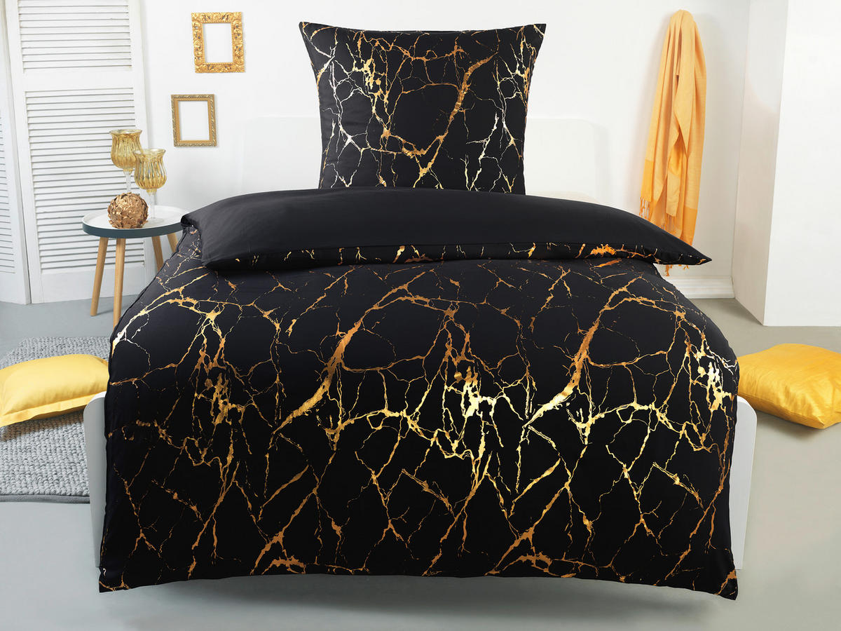 Microfaser Wende Bettwäsche Bettwäsche_Micro_Metallic-Druck - gold/schwarz (135,00/200,00cm)