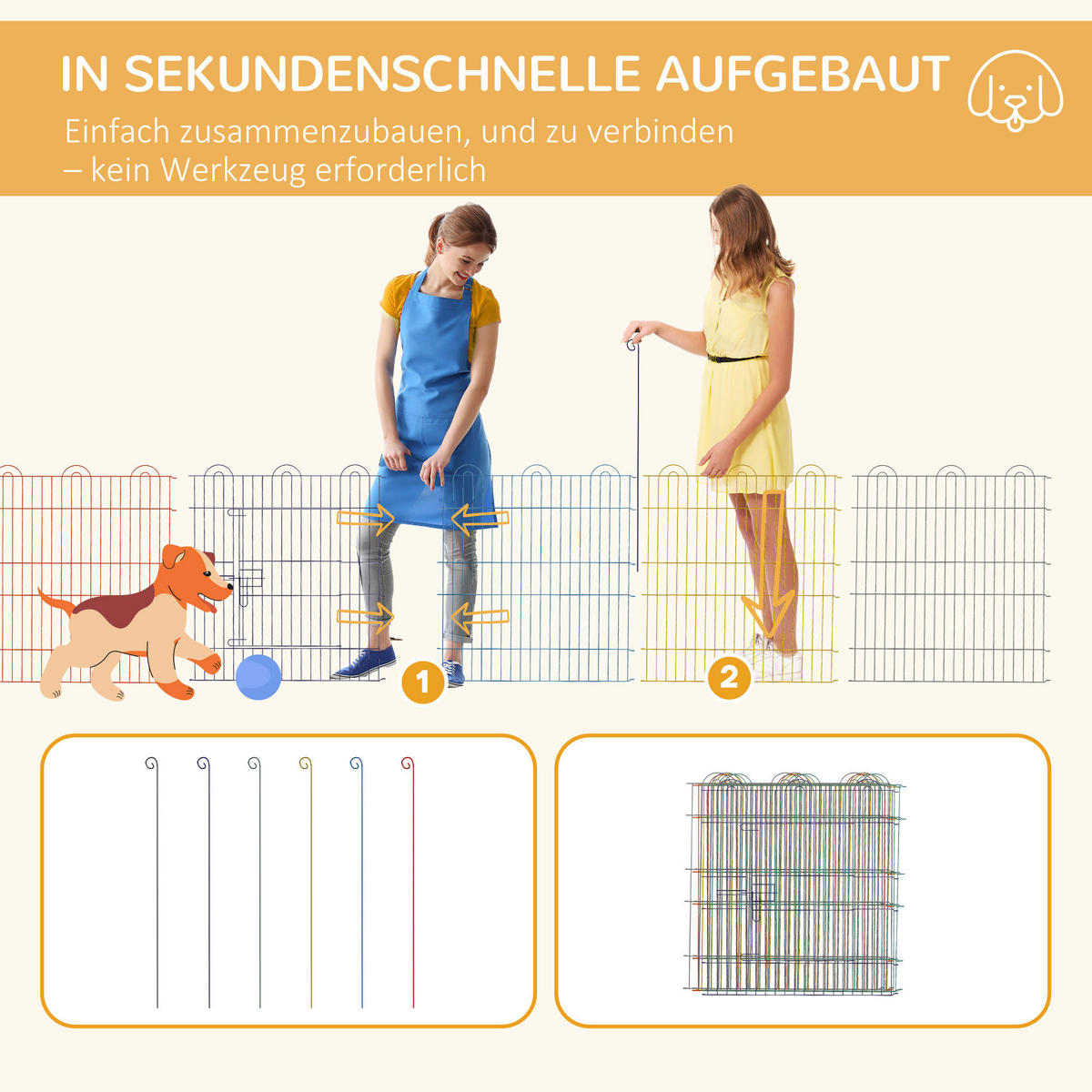 PawHut Welpenauslauf bunt Metall B/H/L: ca. 120x60x120 cm Welpenauslauf - bunt (120,00/120,00/60,00cm) - PawHut