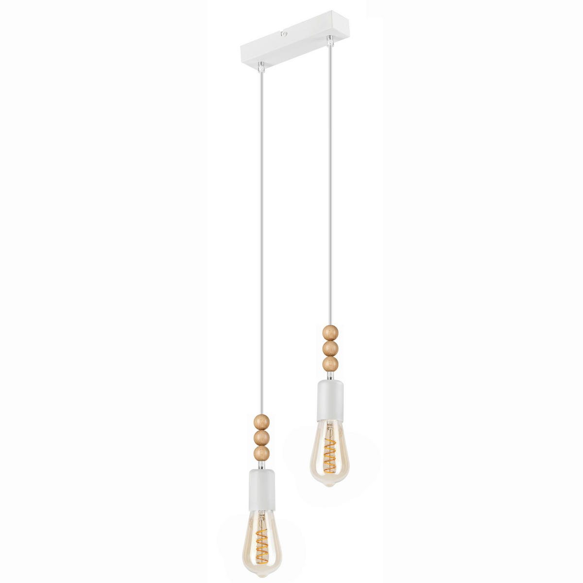 Lamkur Pendelleuchte SIMON 37318 weiß Holz Stahl H/L: ca. 94x20 cm E27 2 Brennstellen Simon - weiß (20,00cm) - Lamkur