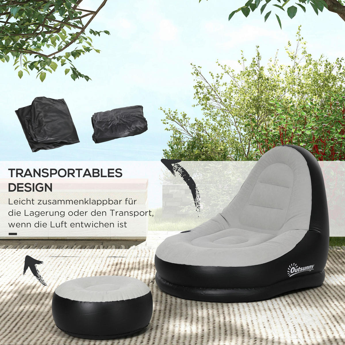 Outsunny Aufblasbarer Sessel B/H/L: ca. 100x87x125 cm Aufblasbarer Sessel - hellgrau/schwarz (125,00/100,00/87,00cm) - Outsunny