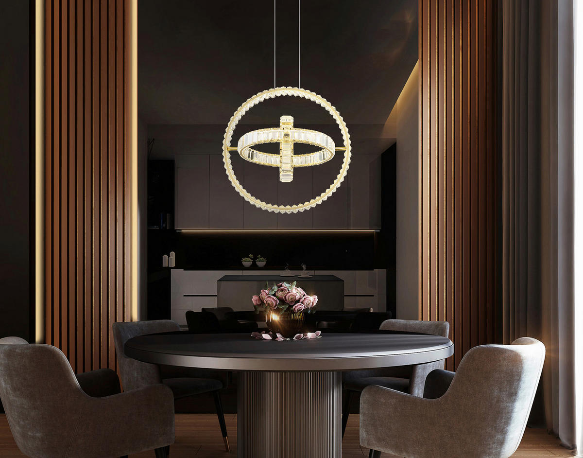GLOBO LED-Pendelleuchte NEIL 67339-115G klar gold Edelstahl Metall B/H/L: ca. 40x130x50 cm 1.0 Brennstellen NEIL - gold/klar (50,00/40,00/130,00cm) - GLOBO