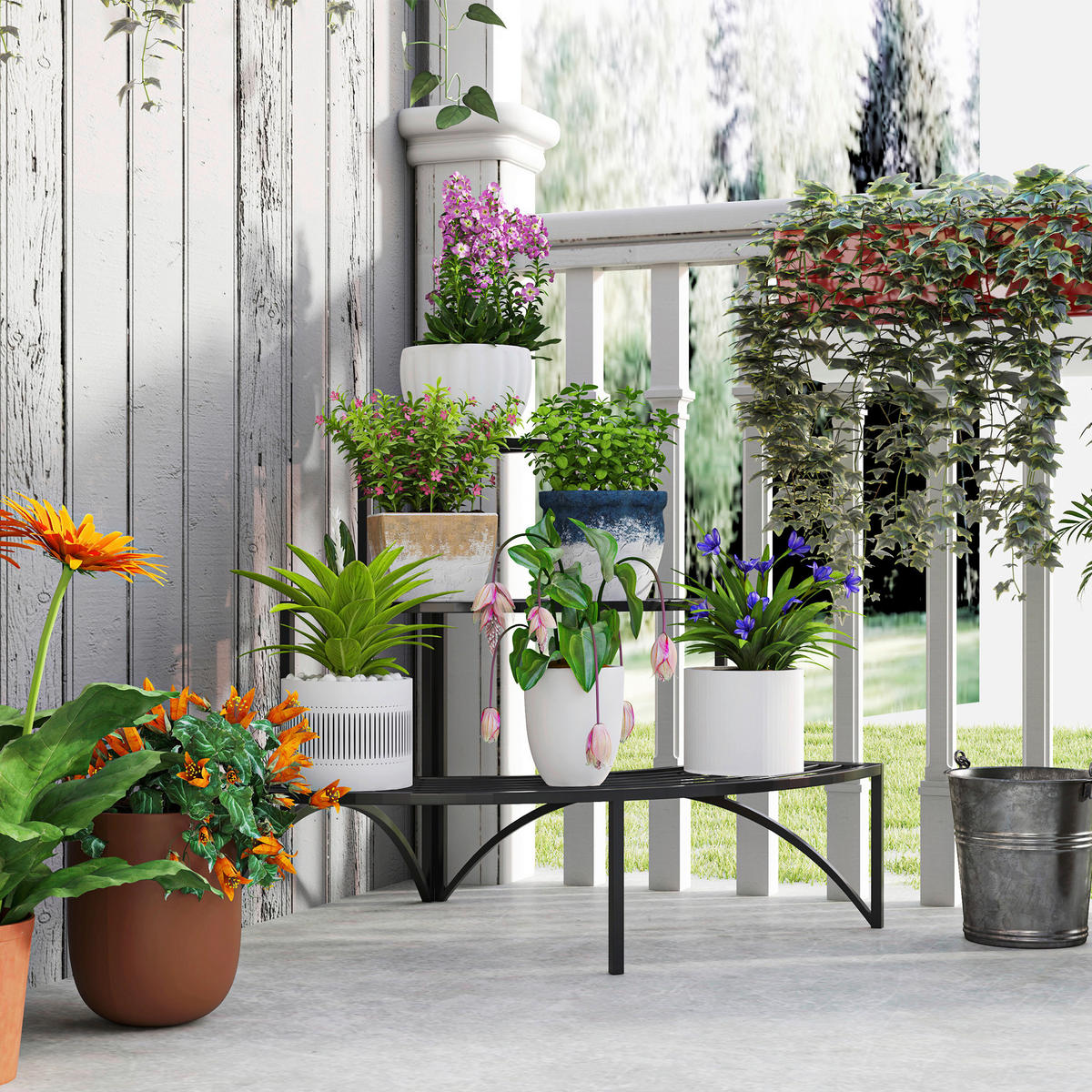 Outsunny Pflanzenständer schwarz Metall B/H/L: ca. 60x60x87 cm Pflanzenständer - schwarz (87,00/60,00/60,00cm) - Outsunny