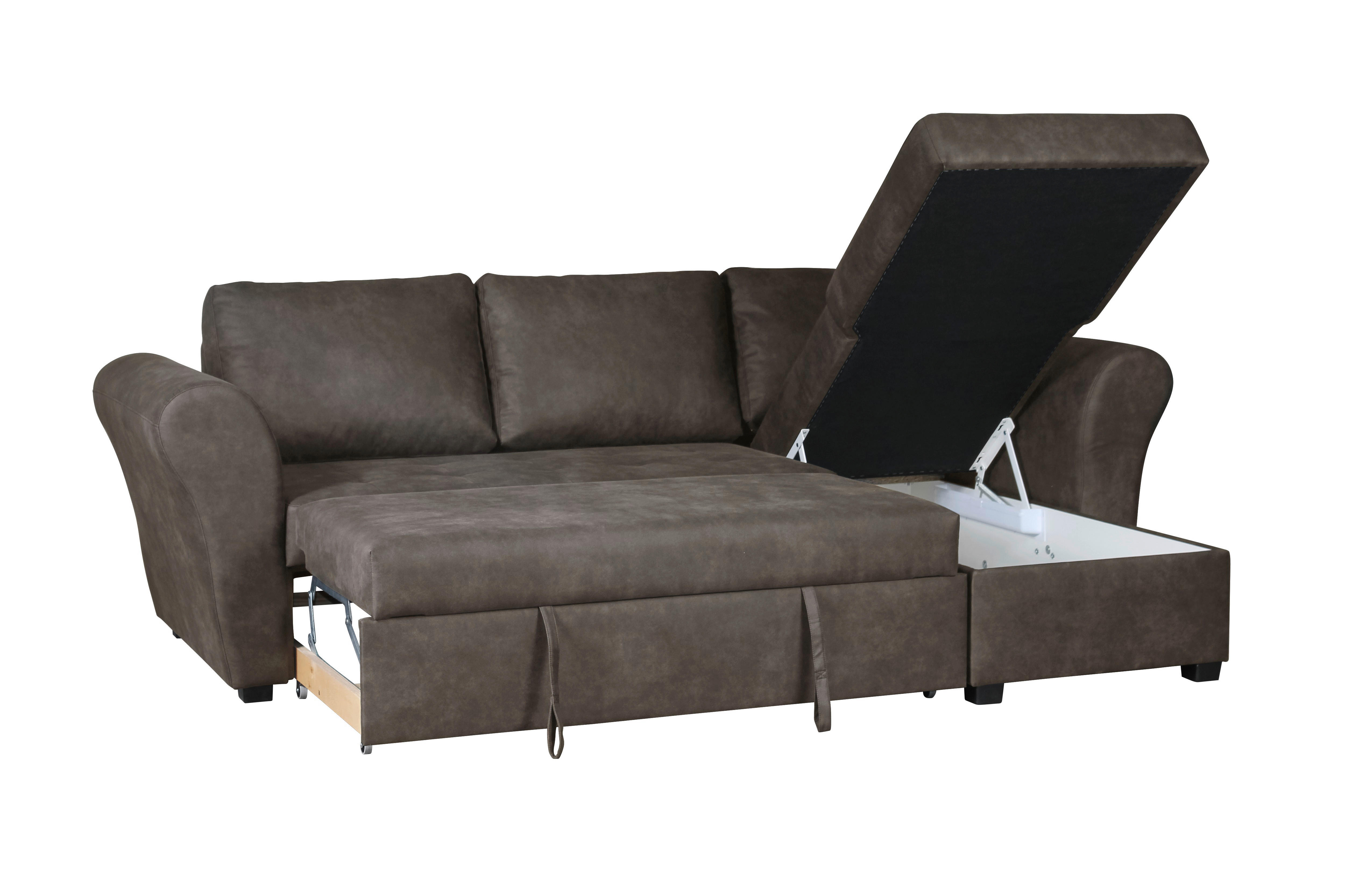 Thumbnail - Ecksofa mit Bettfunktion und Bettkasten grau Microfaser B/H/T: ca. 260x89x155 cm