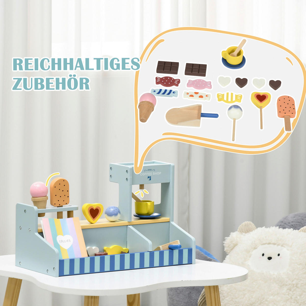 AIYAPLAY Spiel-Eisdiele B/H/L: ca. 20x24,5x42 cm Spiel-Eisdiele - hellblau (42,00/20,00/24,50cm) - AIYAPLAY