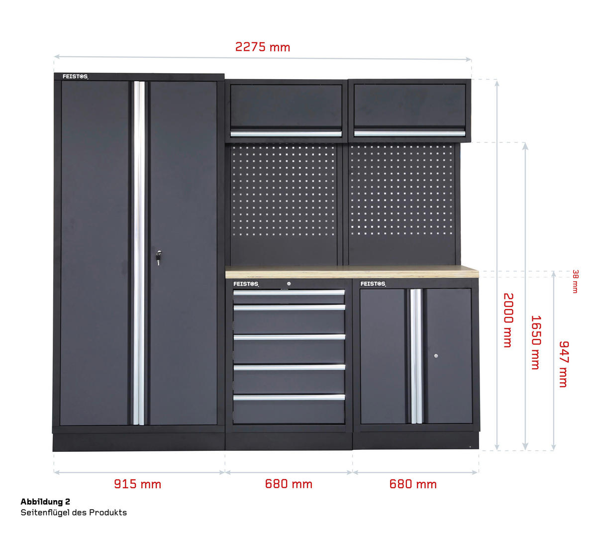 Werkstatteinrichtung Apollo schwarz B/H/L: ca. 628x200x46 cm Apollo - schwarz/anthrazit (46,00/628,00/200,00cm) - Feistos