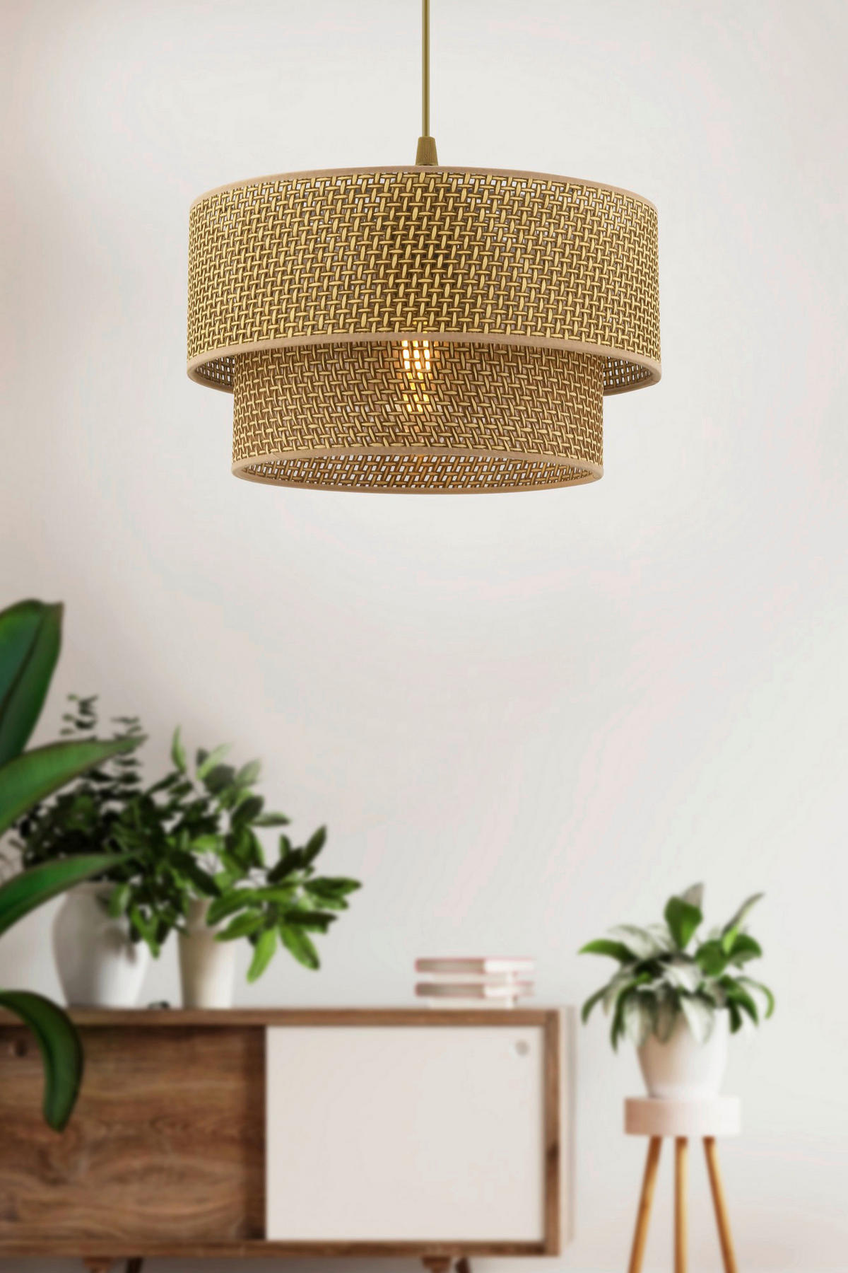 Opviq Pendelleuchte Echo beige Baumwolle B/H/T/L/D: ca. 30x65x30x30x30 cm E27 1 Brennstellen Echo - beige (30,00/30,00/65,00cm) - Opviq