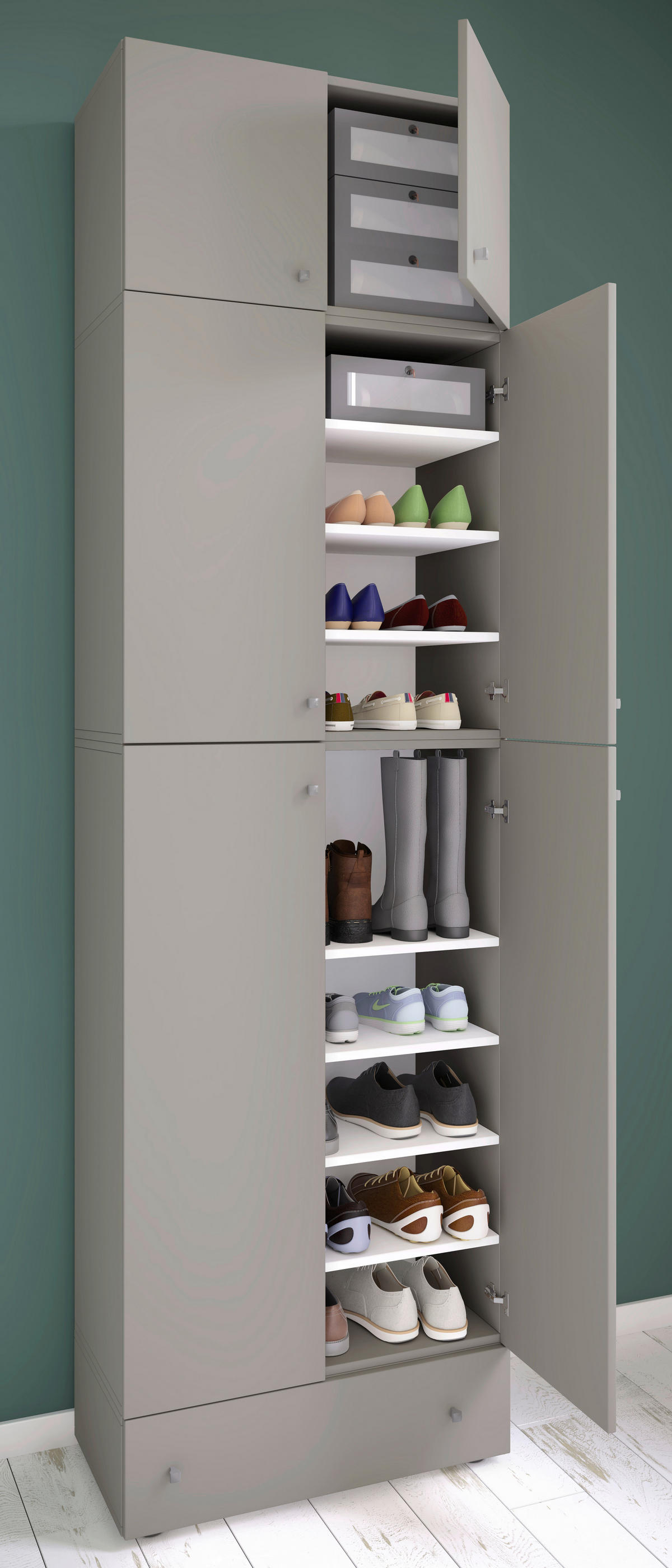 Schuhschrank Lona grau weiß B/H/T: ca. 70x240x39 cm Lona - weiß/grau (70,00/240,00/39,00cm) - VCM Möbel
