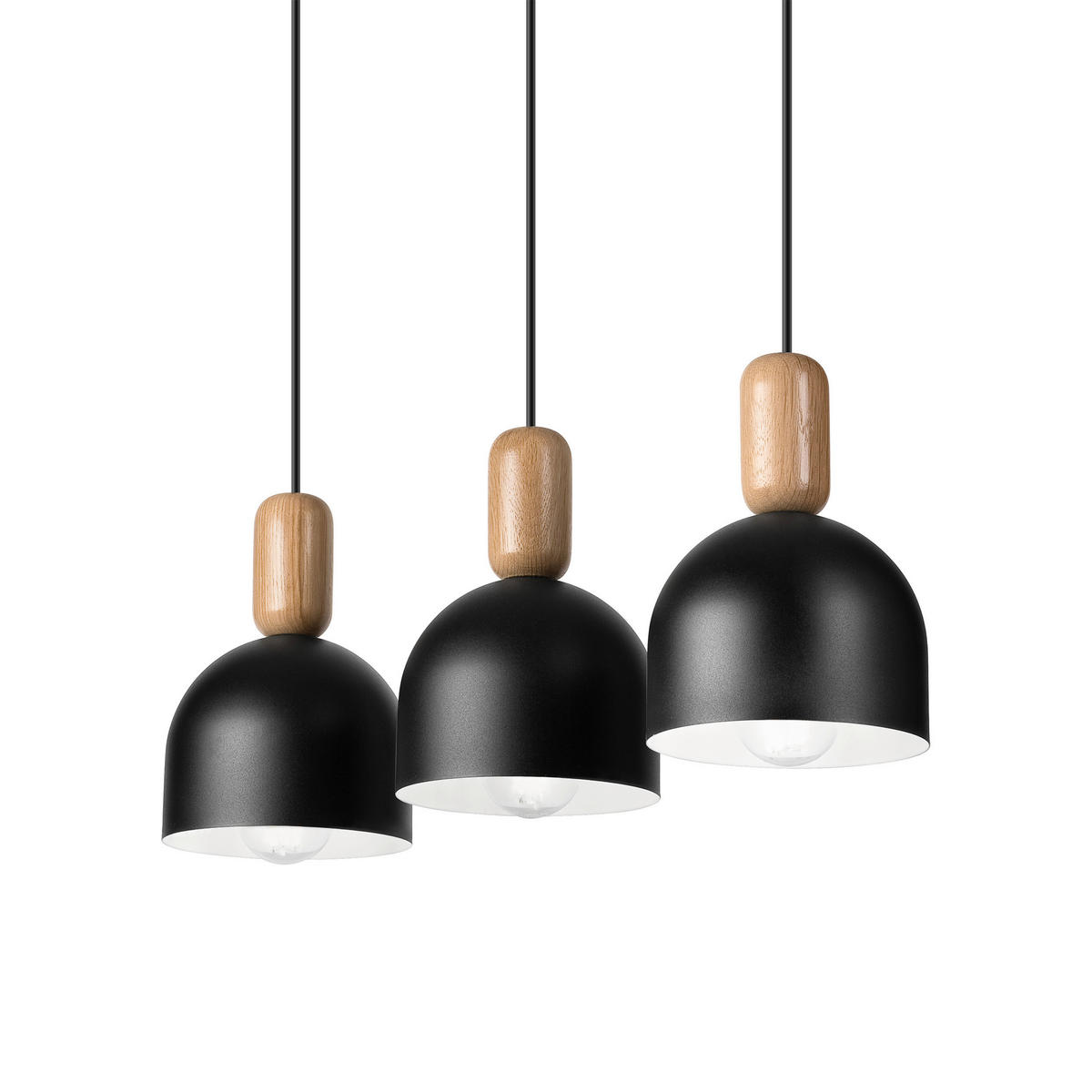 Lamkur Hängeleuchte schwarz Eiche Stahl Holz B/H/L: ca. 15,5x85x59 cm E27 3 Brennstellen Alma - Eiche/schwarz (59,00/15,50/85,00cm) - Lamkur