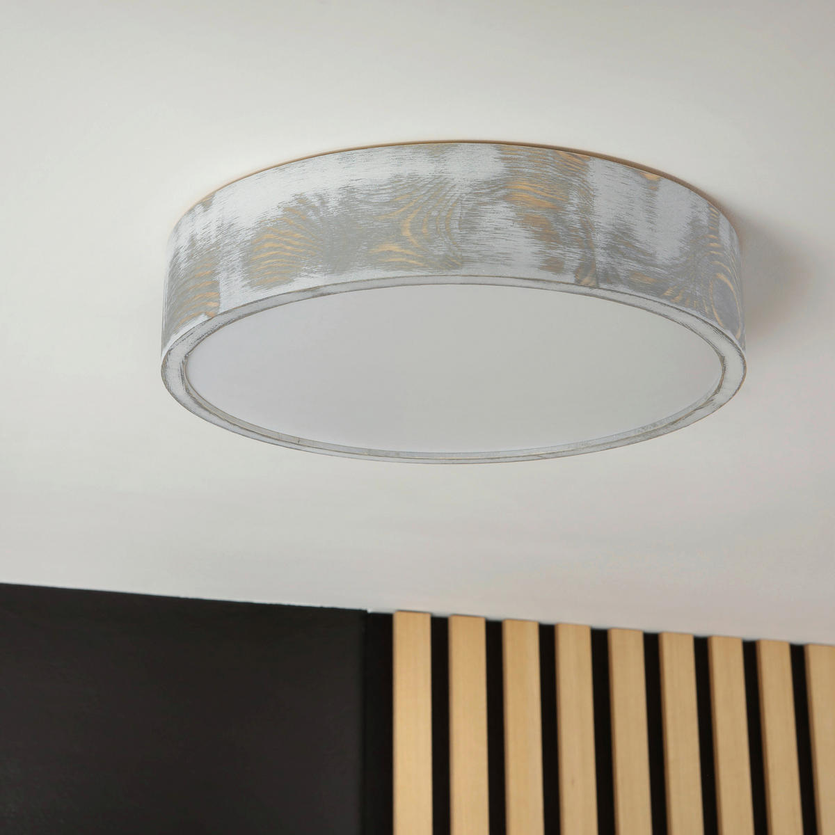 Lamkur Deckenleuchte hellbraun weiß Glas Holz B/H/L: ca. 38,5x12x38,5 cm 3 Brennstellen Eveline - weiß/hellbraun (38,50/38,50/12,00cm) - Lamkur