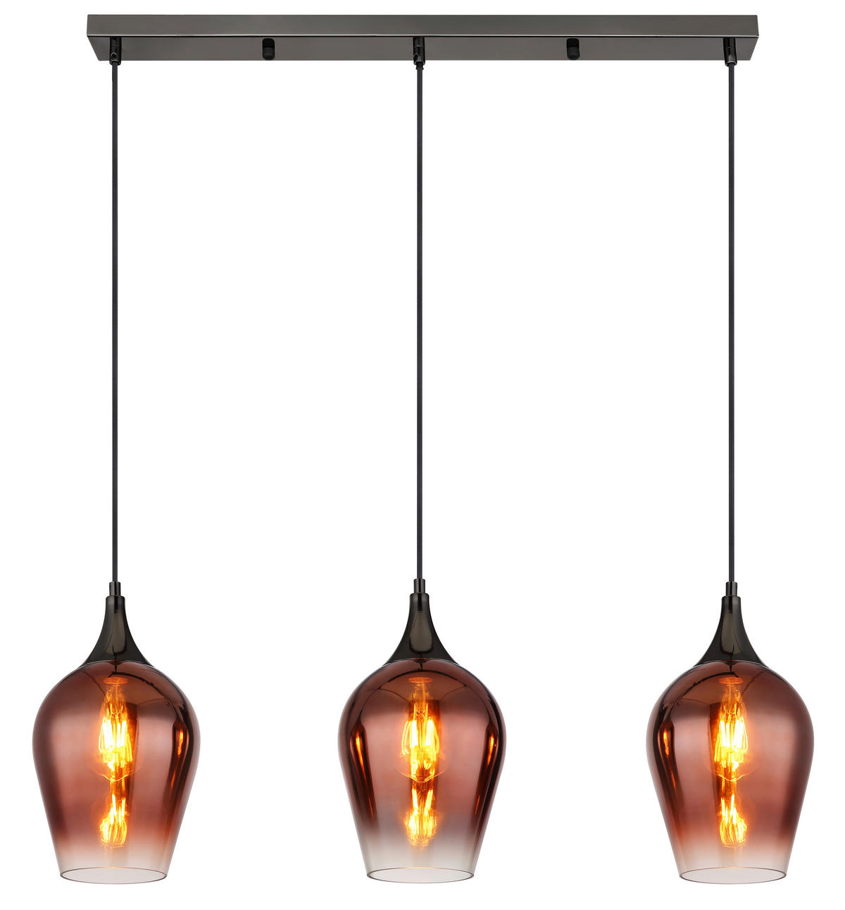 GLOBO Pendelleuchte rot Chrom schwarz Metall Glas B/H/T: ca. 18x120x83 cm E27 3 Brennstellen LAVUS - rot/schwarz (18,00/120,00/83,00cm) - GLOBO