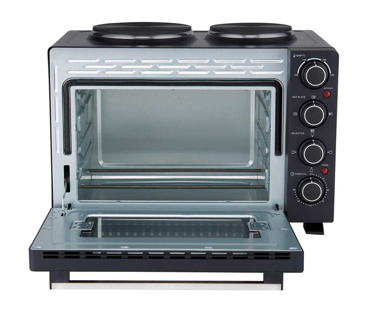POCOline Mini-Backofen silber Glas B/H/L: ca. 42,6x35,7x51,1 cm ca. 30 l Mini-Backofen KP 30l Korfu - schwarz/silber (51,10/42,60/35,70cm) - POCOline