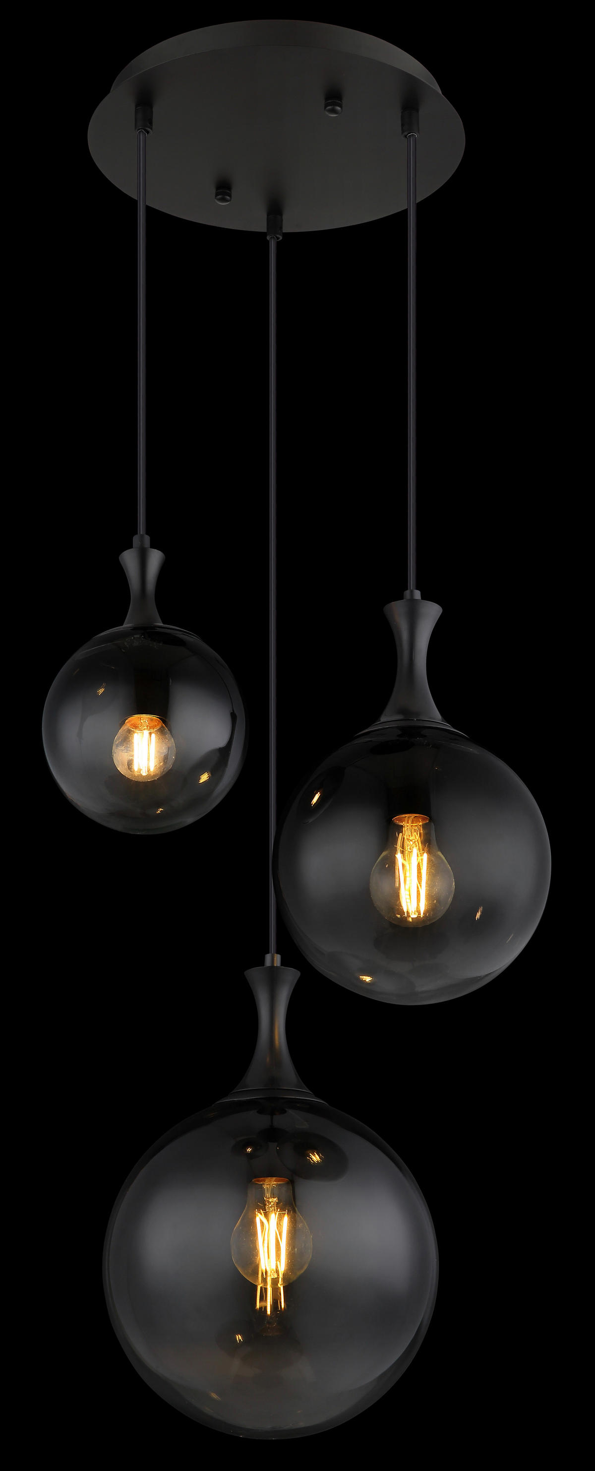 GLOBO LED Pendelleuchte Rauch mattschwarz Glas Kunststoff Metall H/D: ca. 141,5x39 cm 3.0 Brennstellen DALTON - mattschwarz/Rauch (39,00/141,50cm) - GLOBO