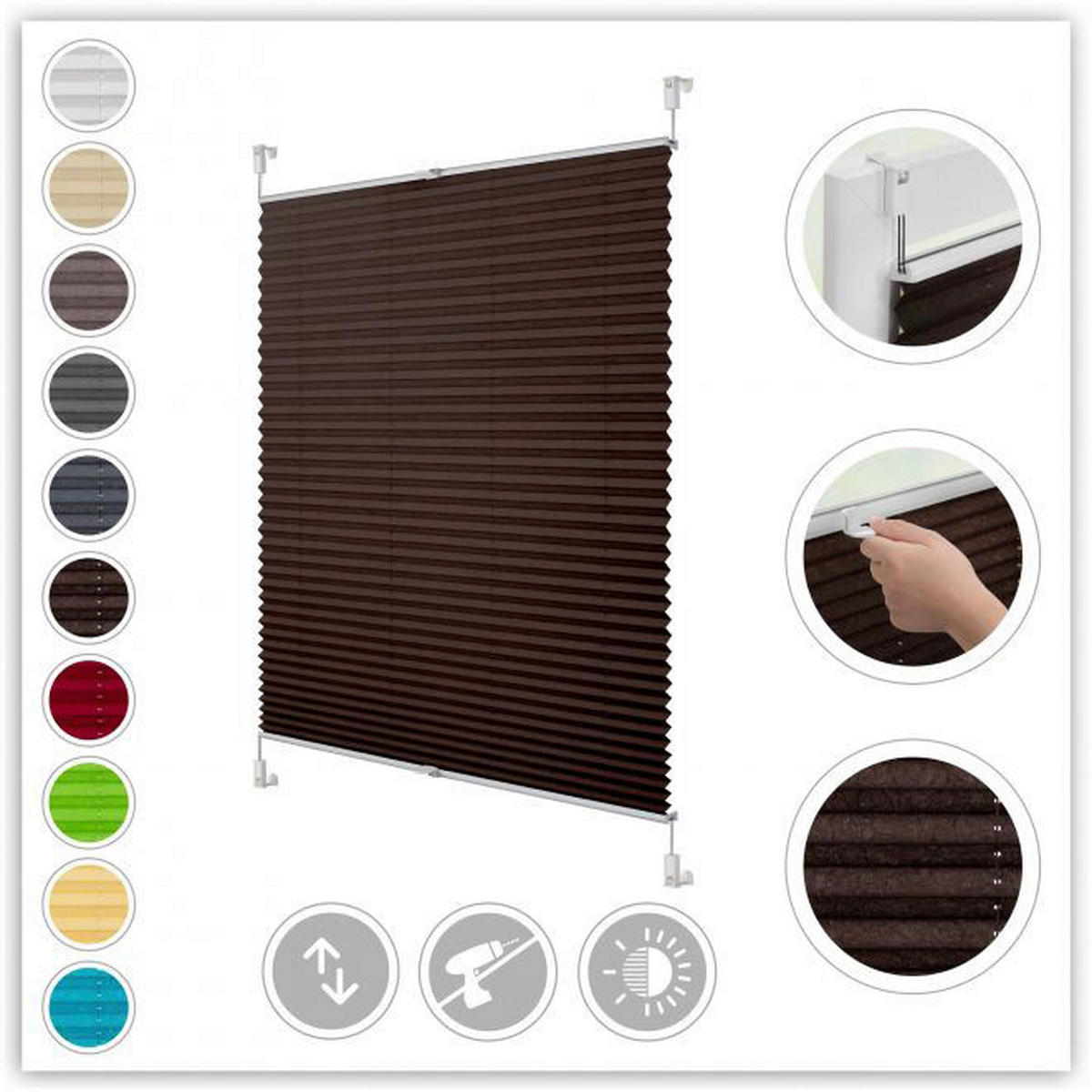 LICHTBLICK Spannplissee braun B/L: ca. 50x130 cm Plissee_Klemmfix - braun (50,00/130,00cm) - LICHTBLICK