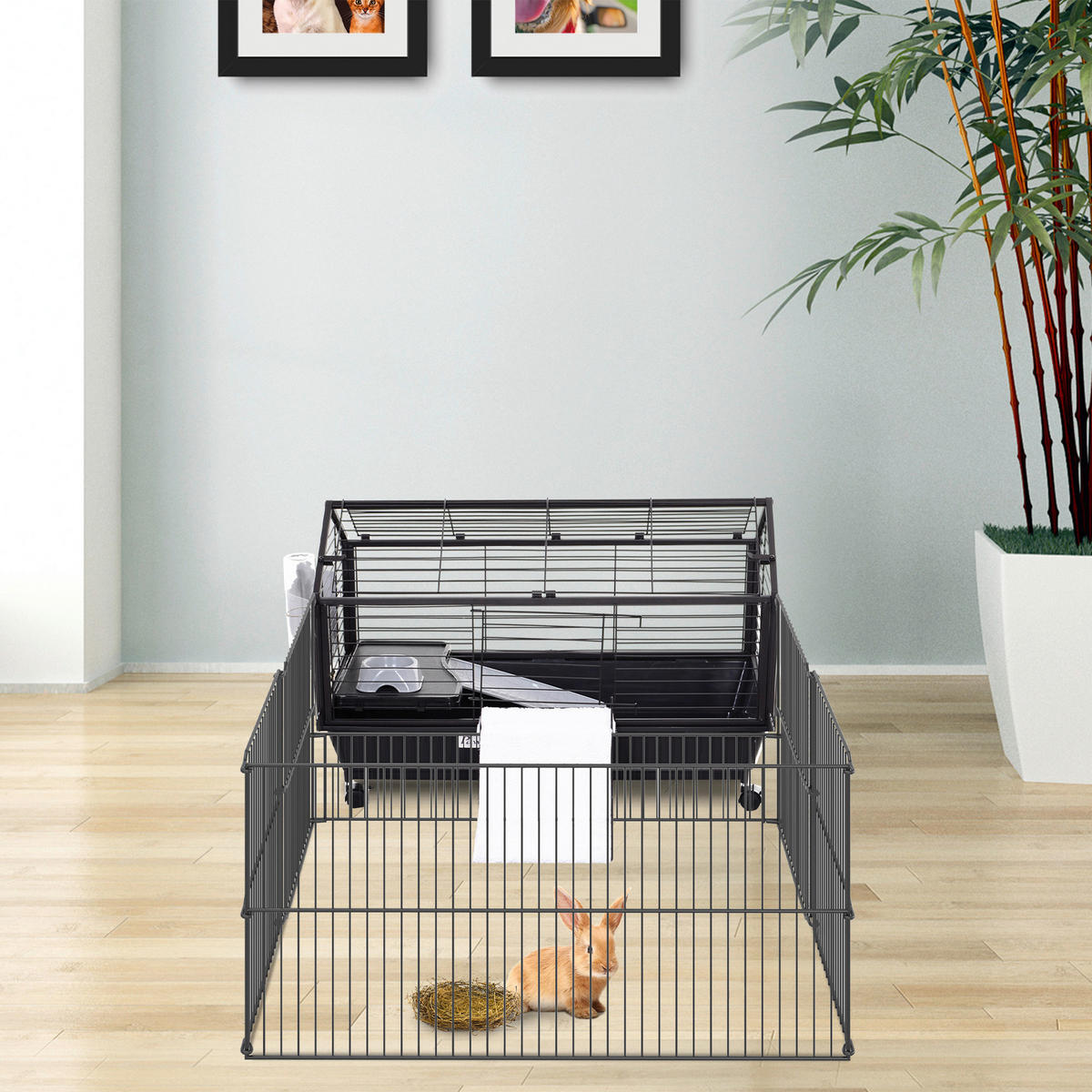 PawHut Meerschweinkäfig schwarz Metall B/H/L: ca. 130x56x88 cm Meerschweinkäfig - schwarz (88,00/130,00/56,00cm) - PawHut